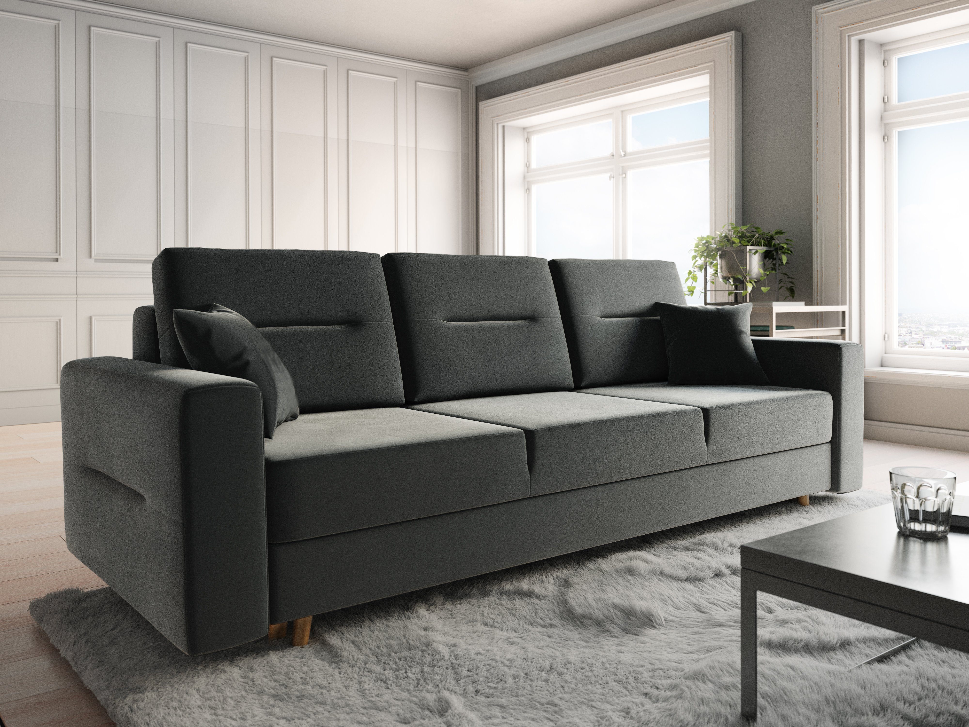 Schlafsofa, COUCH Bettkasten pressiode mit Sofa Grau BERGEN 234cm Schlaffunktion und