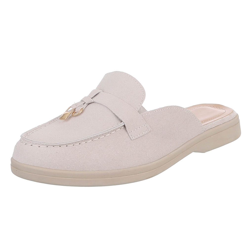 Ital-Design Damen Mule Schlupfschuh mit Metallic-Detail Pantolette (91742531) Blockabsatz Pantoletten in Beige