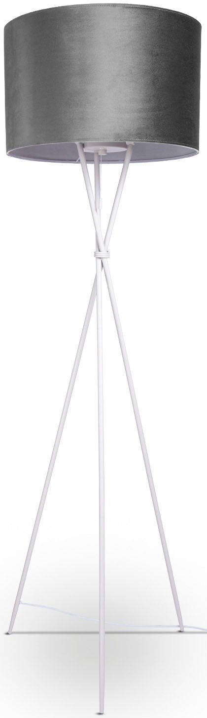 Paco Home Stehlampe Kate Filigran Standleuchte Höhe Leuchtmittel, 177,5cm Wohnzimmer grau E27 uni ohne Color, Velour Dreibein