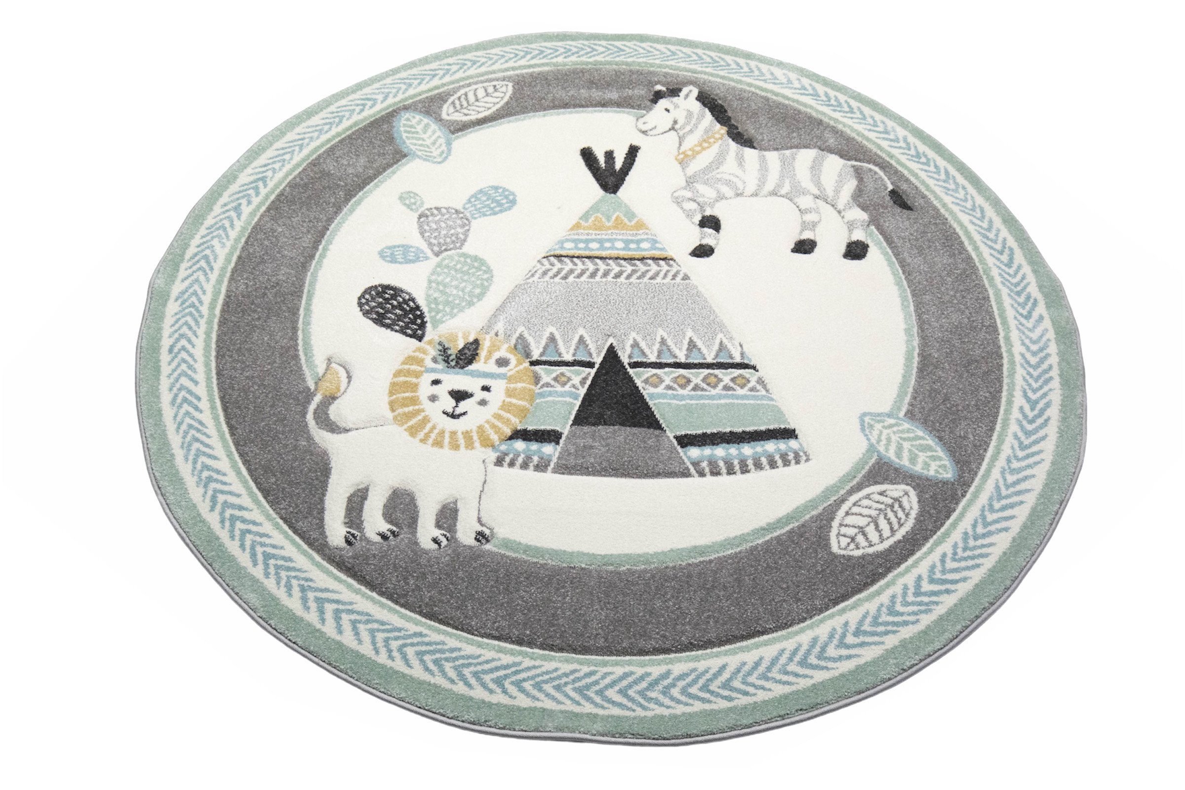 Carpetia Kinderteppich Spielteppich Kinderzimmer Kaktus Zebra Zelt Löwe gelb grau creme, rechteckig, Höhe: 13 mm