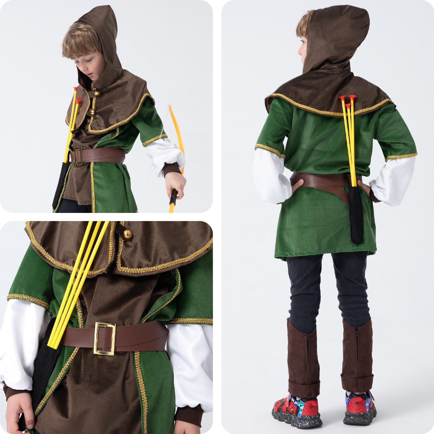 Corimori Ritter-Kostüm Robin Hood Karnevalskostüm Set, Kinder, braun/grün, Fasching, Kostüm, Mittelalterfest, Jungen, mit Pfeil und Bogen