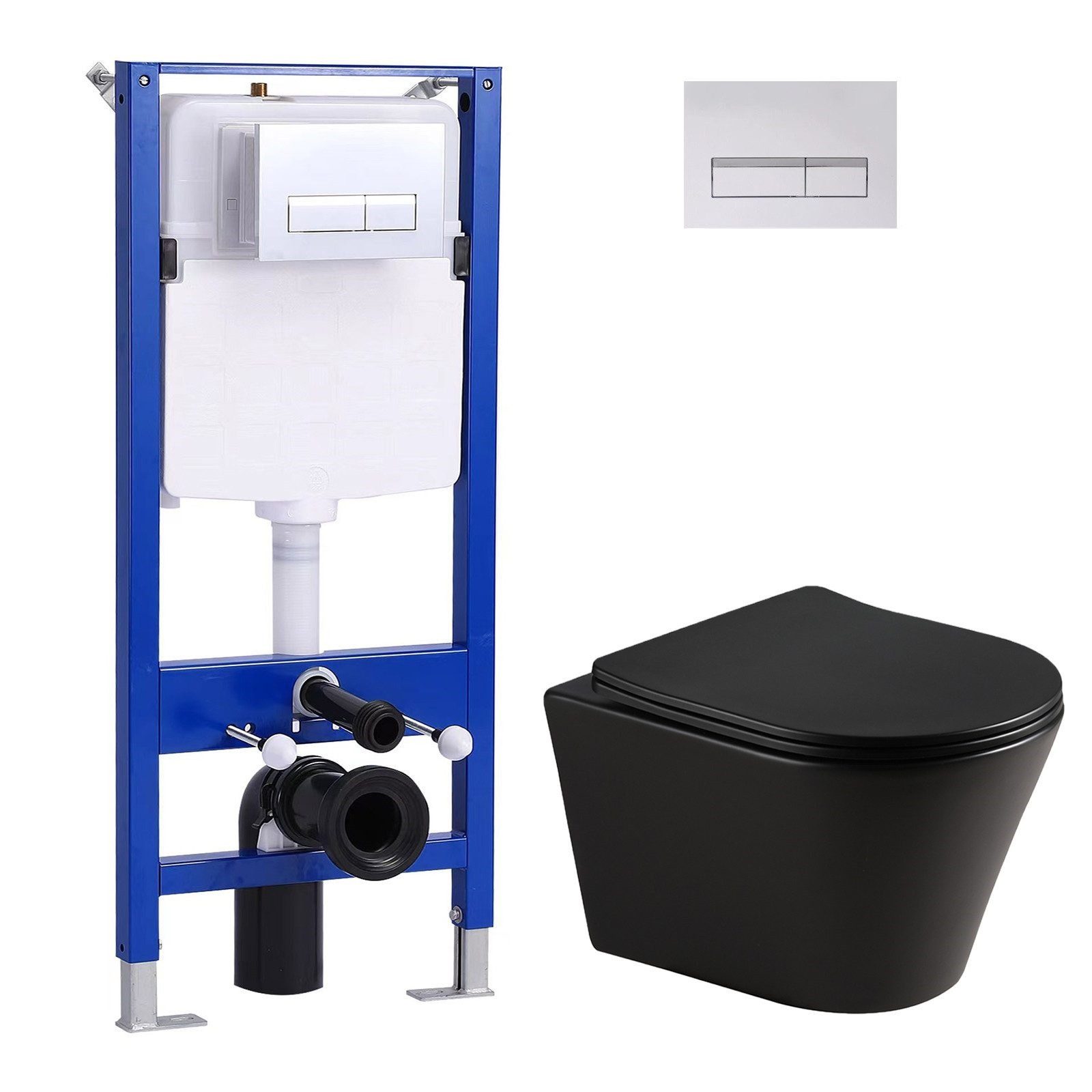 HOROW WC-Komplettset Vorwandelement WC Set Spülkasten WC Drückerplatte Set, wandhangend, (Toilette mit Spülkasten Spülrandloses WC Wand WC Spülrandlos)
