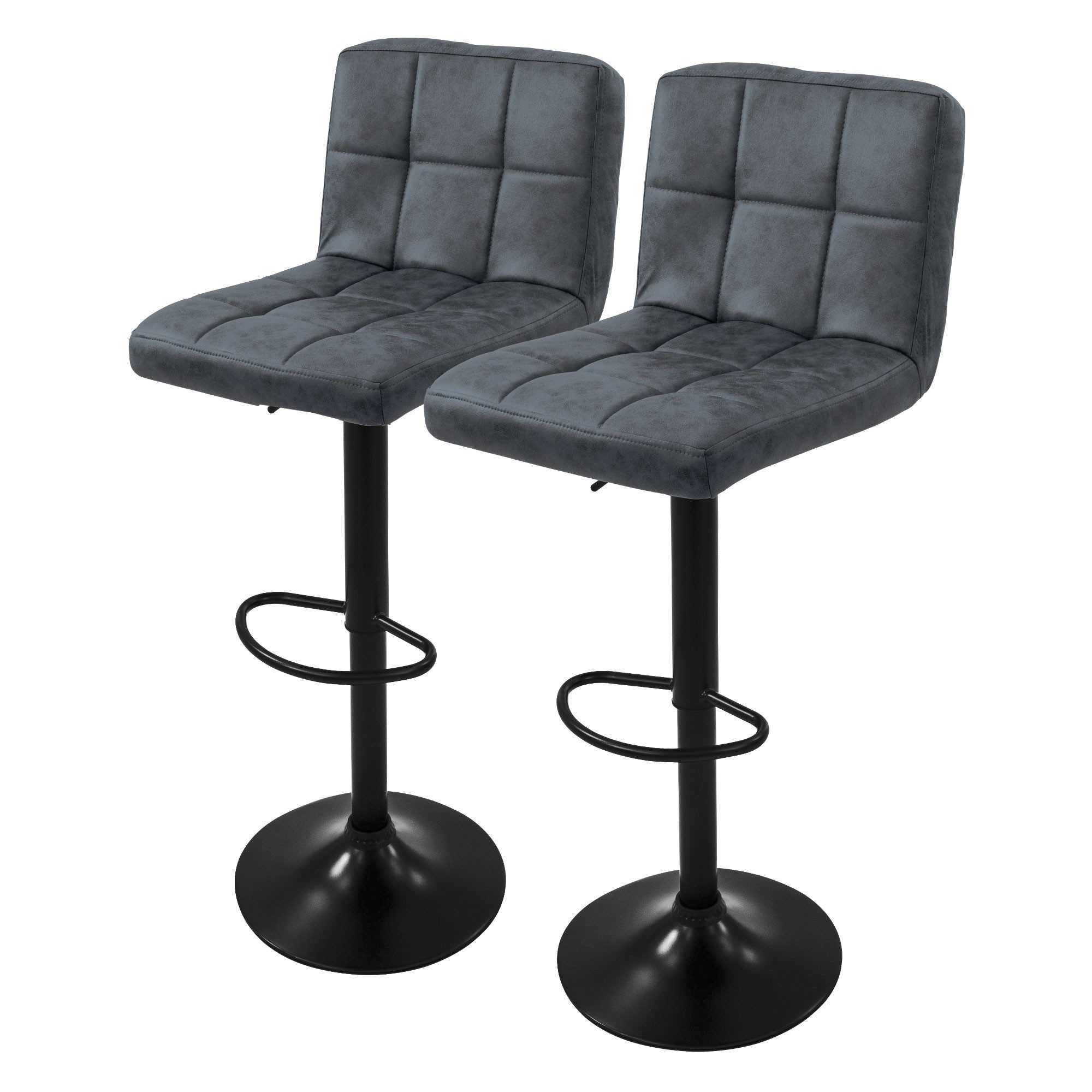 ML-DESIGN Barhocker Gepolsterter Barstuhl mit Rückenlehne und Fußstütze, 360° drehbar (2 St), Drehstuhl höhenverstellbar 63-83 cm 2er Set Anthrazit aus Kunstleder