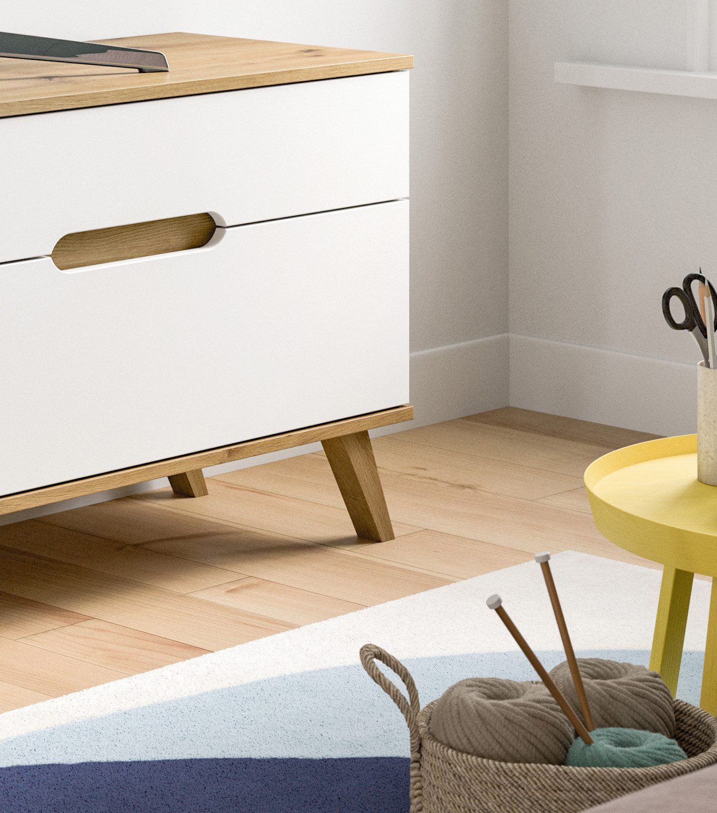 Inn.Furn Lowboard Hygge (Unterschrank in weiß und Nox Eiche, Breite 140 cm), mit Soft-Close-Funktion