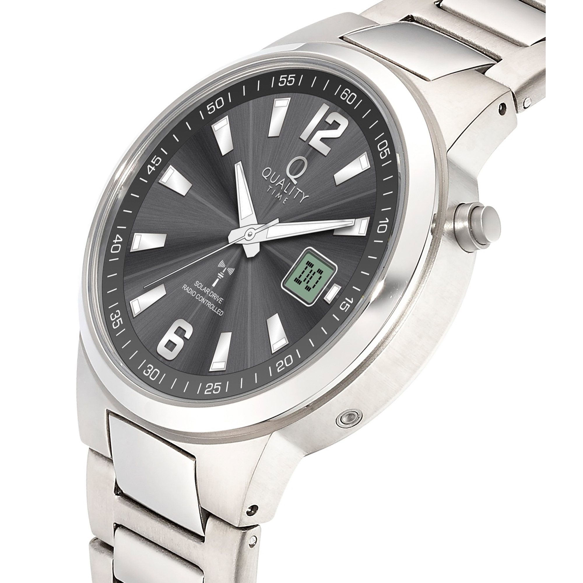 QUALITY TIME Funkuhr QGT-11391-90M, Armbanduhr, Solar, Herrenuhr, analog, automatischer Kalender