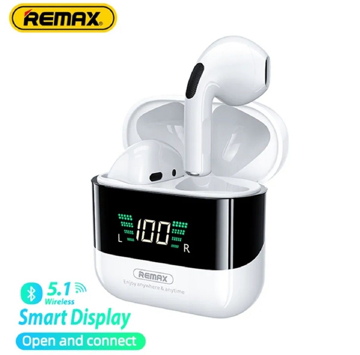 Remax TWS-10 Plus 5.1 True Wireless mit Ladecase für Smartphone Bluetooth-Kopfhörer (Bluetooth, wireless, Bluetooth 5.1, LED Display Real-Time Monitor, Aktive Geräuschunterdrückung)