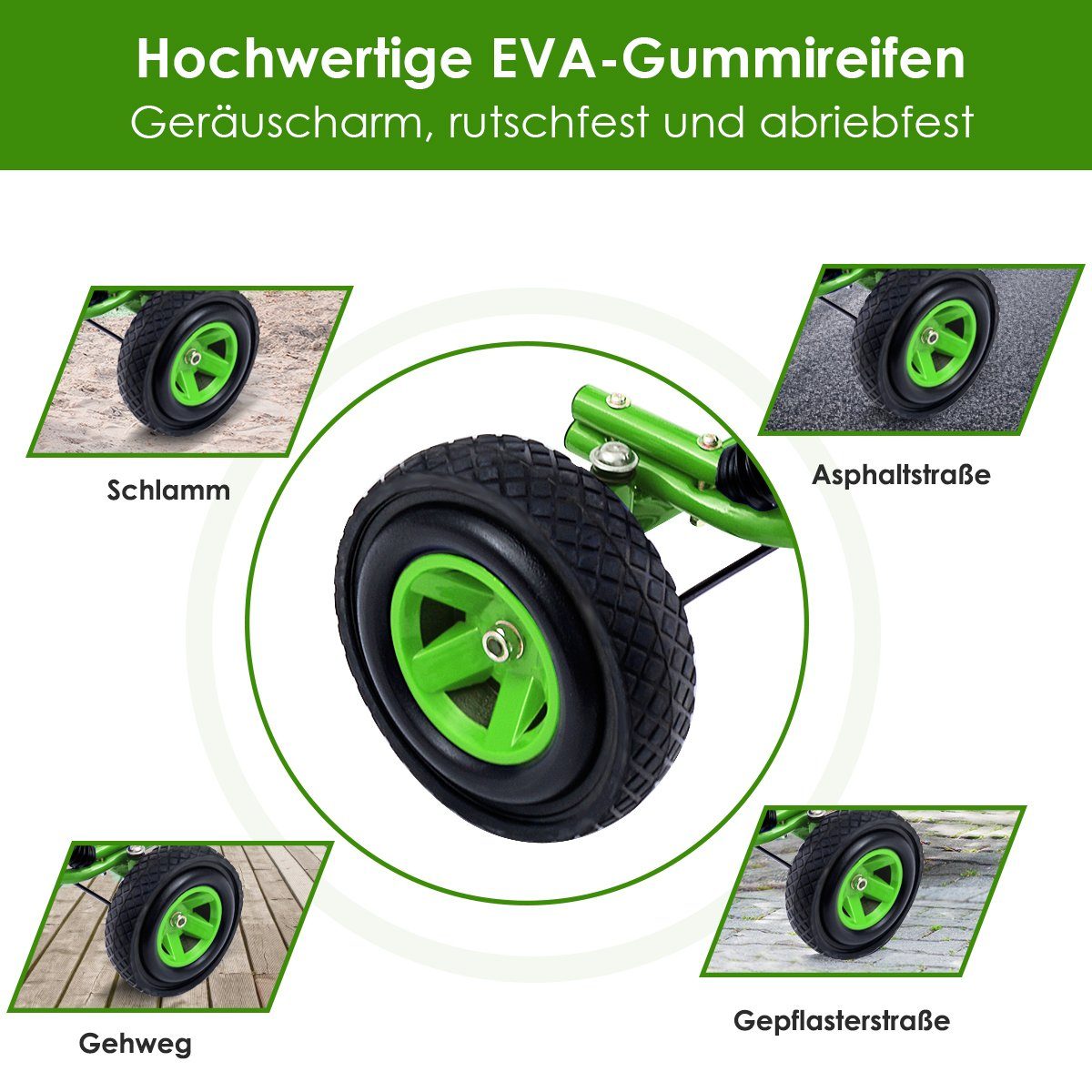 COSTWAY Go-Kart Tretauto, Pedalfahrzeug, mit Handbremse, verstellbarer Sitz