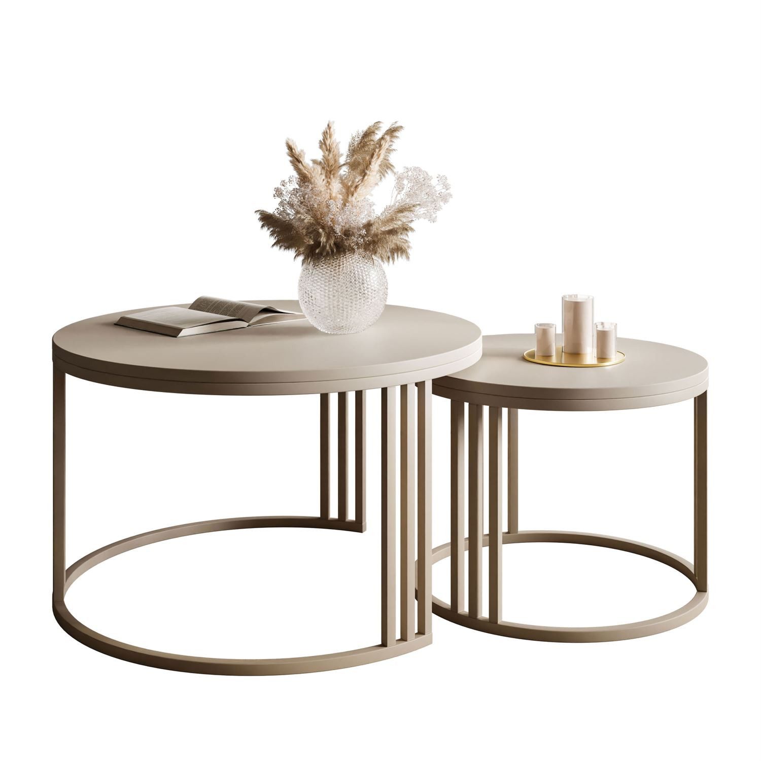 Lookway Couchtisch LORI 2in1 MATT, runder Couchtisch mit kaschmirfarbenem G günstig online kaufen