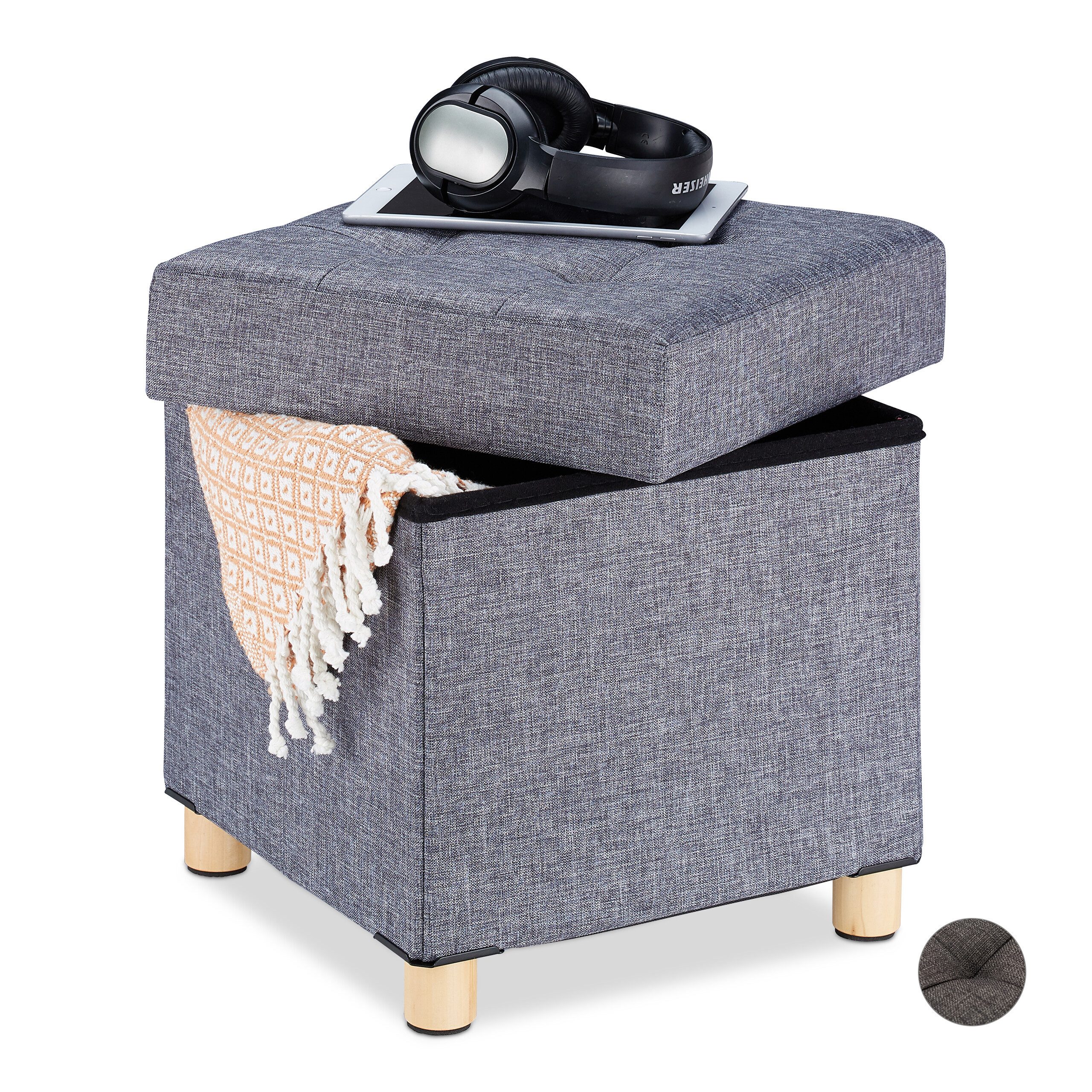 relaxdays Sitzhocker mit Stauraum (1 St), Dunkelgrau