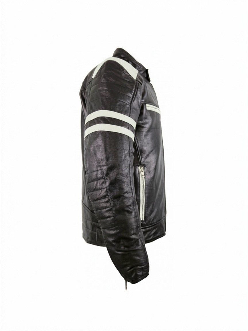 MDM Lederjacke Herren Motorrad Lederjacke Retro mit Streifen und Protektoren echtem Rindsleder, herausnehmbarem Thermofutter – Bild 4 von 5