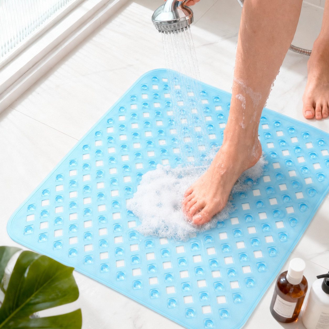 Forrlite Antirutschmatte Rutschfeste Duschmatte 53x53 cm, schimmelresistent & hautfreundlich, Duschmatte rutschfest, schimmelresistente Antirutschmatte Dusche Duscheinlage rutschfest mit Saugnäpfen 100% BPA-frei, maschinenwaschbar, für Dusche und Badewanne, 53x53cm, Hautsensitiv
