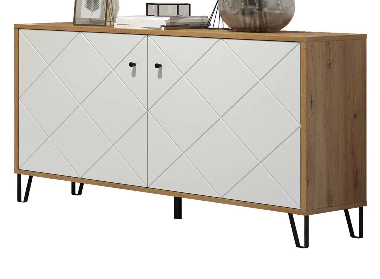 Furn.Design Kommode Tough (Sideboard in Eiche Artisan und weiß, 2-türig, 123 x 76 cm), mit Soft-Close