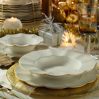 Hermia Concept Teller-Set Kütahya Porselen,(24 Stücke), Creme Gold, 100% Porzellan