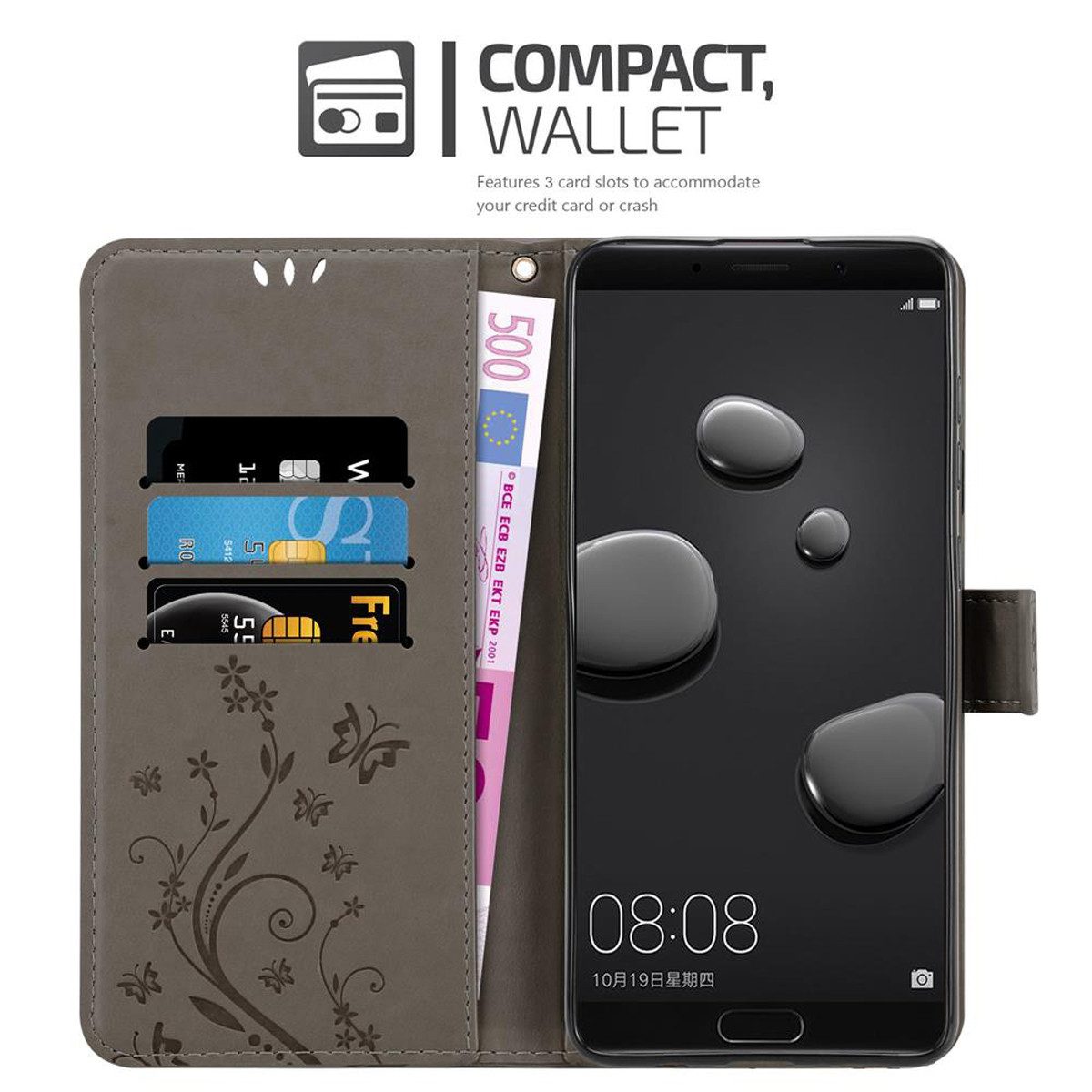 Cadorabo Handyhülle für Huawei MATE 10 Hülle Huawei MATE 10 / NOVA 2i, Hülle Schutzhülle Blumen Flower mit Standfunktion Kartenfach Magnet