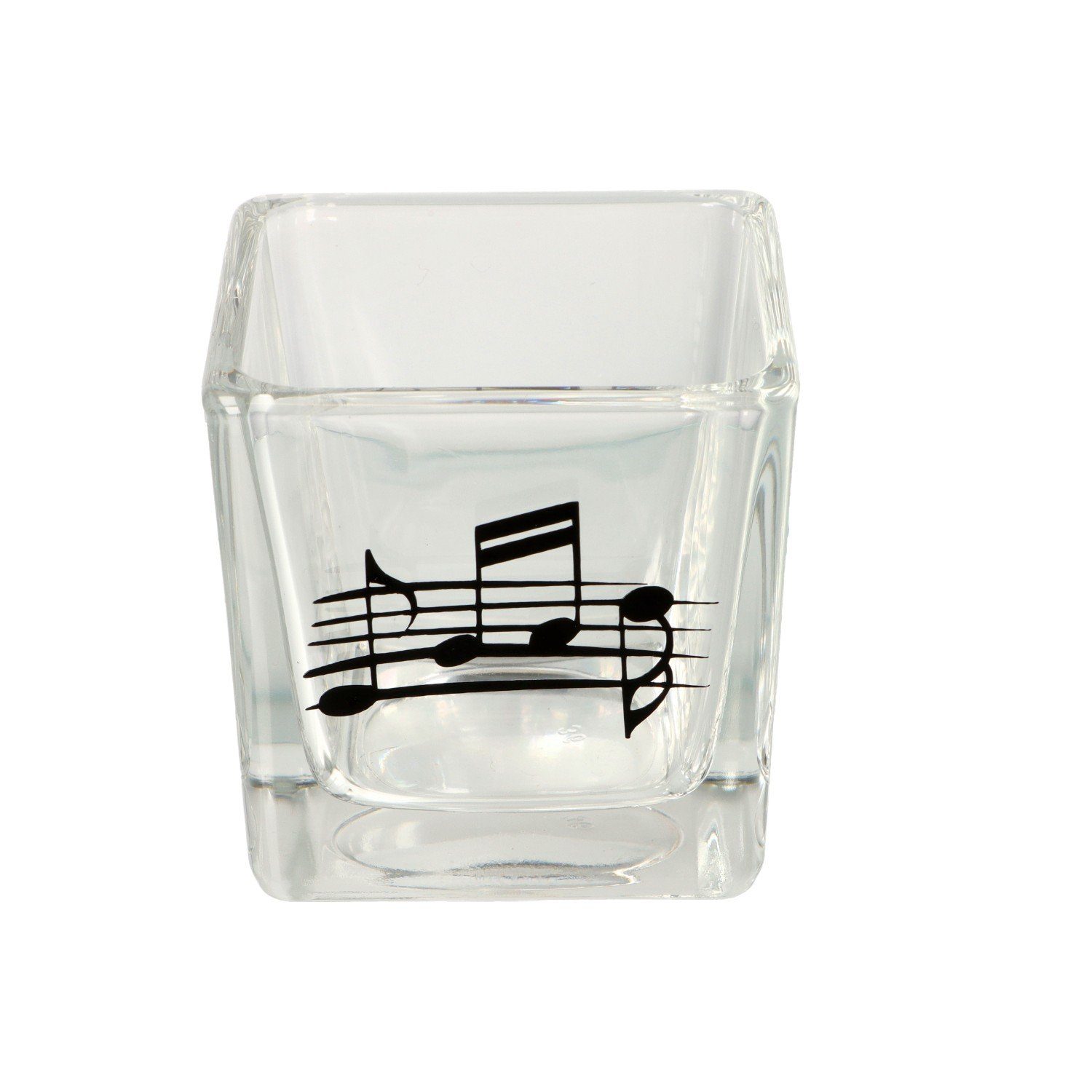 Musikboutique Teelichthalter, aus Glas mit Notenlinie und Noten in silber