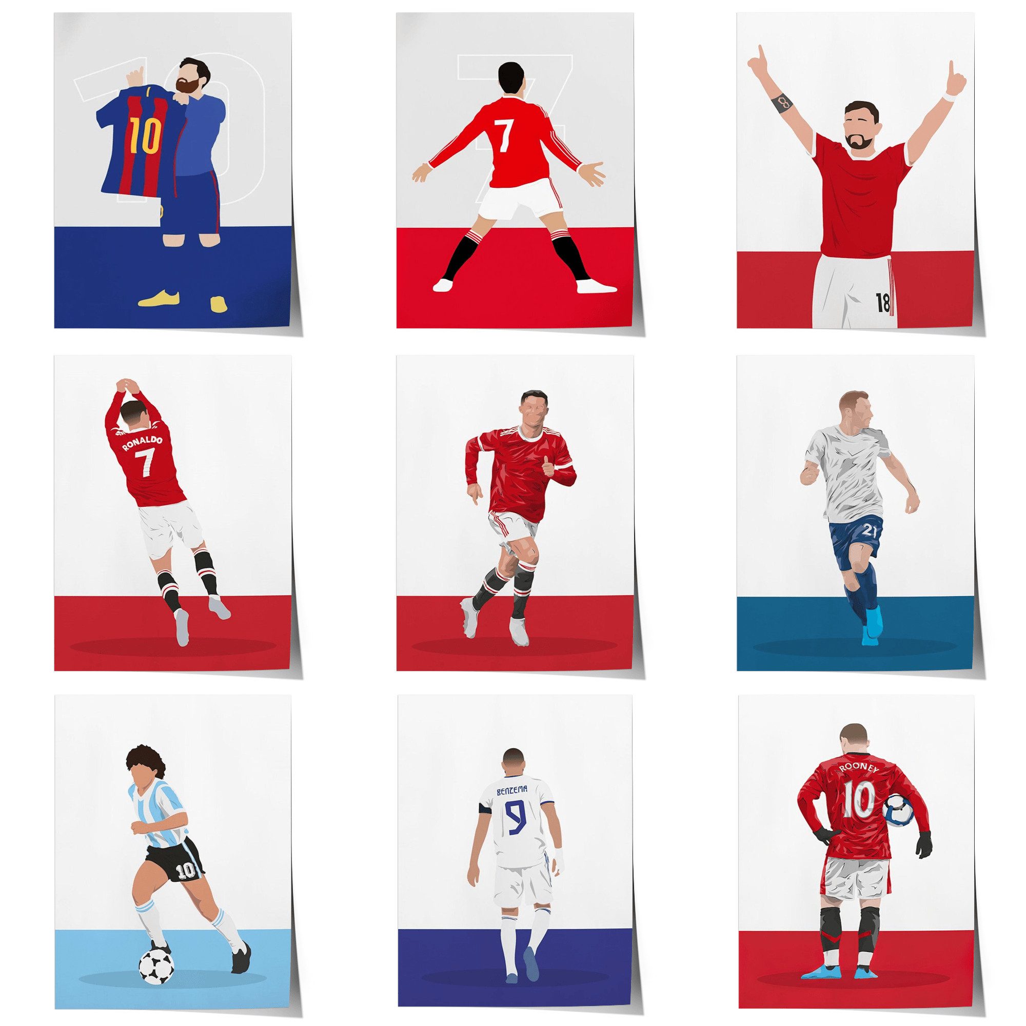 JUSTGOODMOOD Poster Fußball Messi Ronaldo Maradonna Rooney und Benzema ohne Gesicht als De, 1 (1 St)