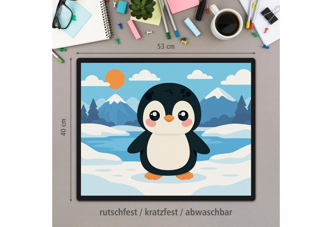 Thumbnail - itenga Schreibtischunterlage itenga Schreibunterlage V1 Motiv PINGUIN im Kawaii Design