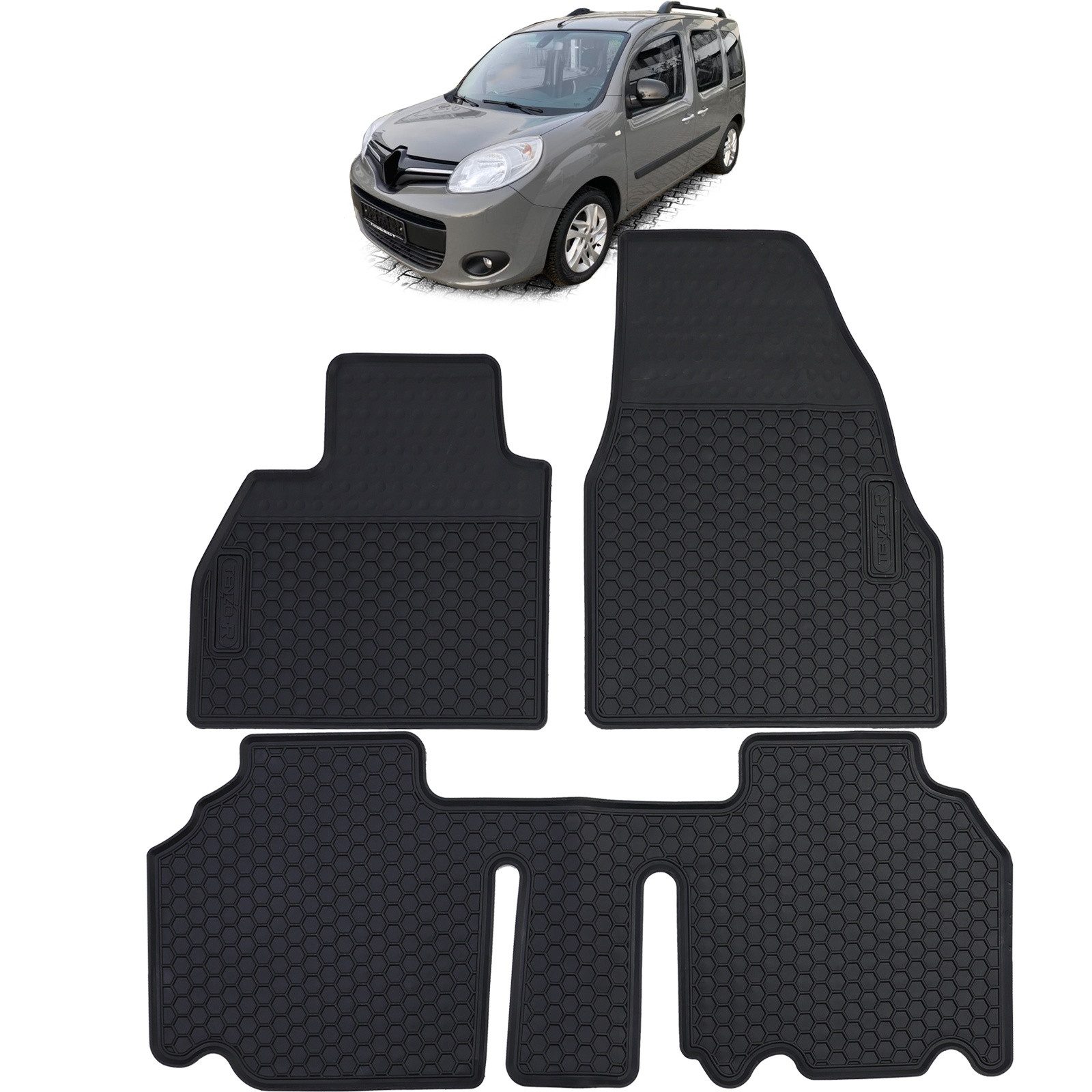 Tenzo-R Passform-Fußmatten Auto Gummi Fußmatten Schwarz Premium Set für Renault Kangoo II 2008-20