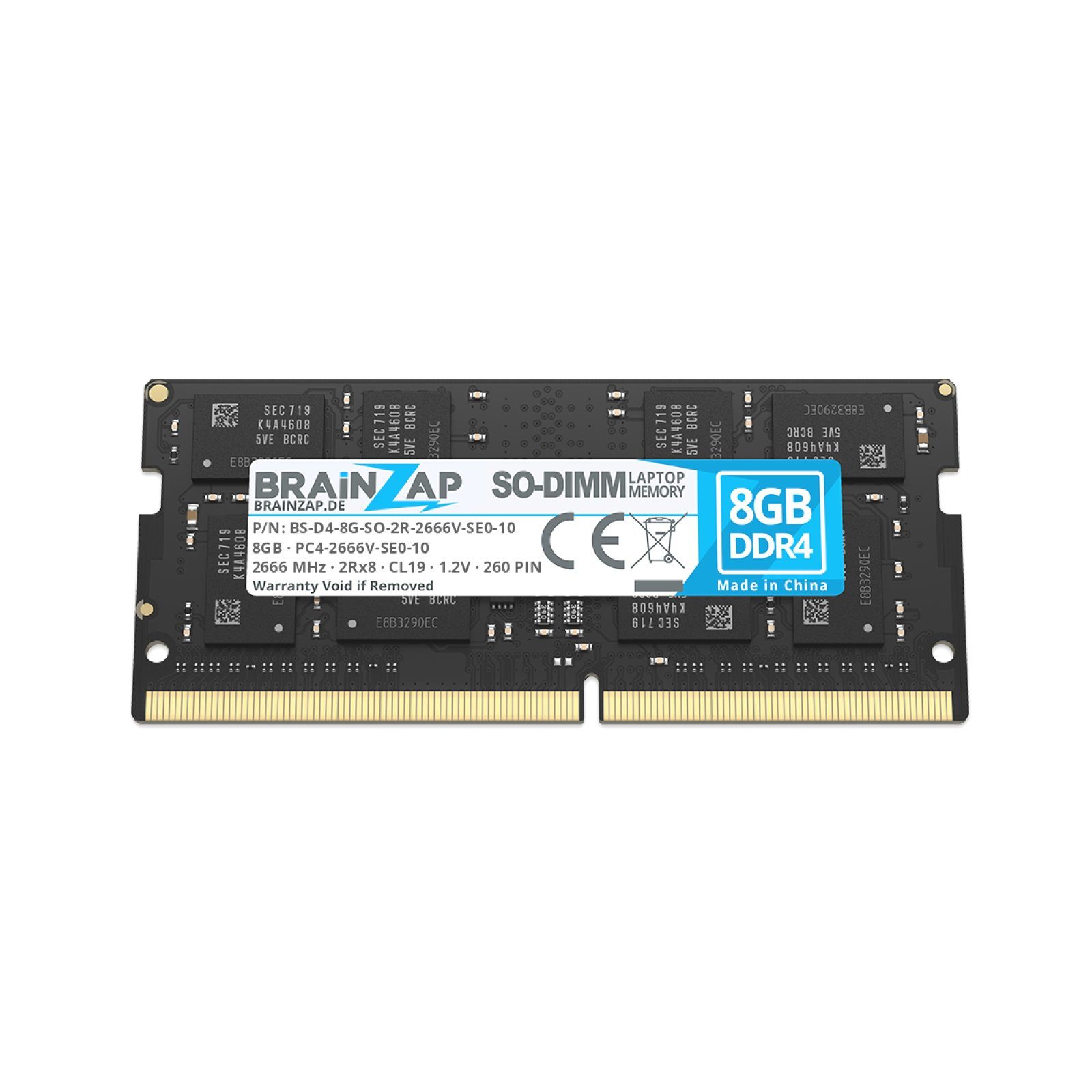 BRAINZAP 8GB RAM PC4-2666V-SE0-10 SO-DIMM Laptop-Arbeitsspeicher (2666 MHz, CL19, 2Rx8, Non-ECC, Unbuffered, für Notebooks - Intel und)