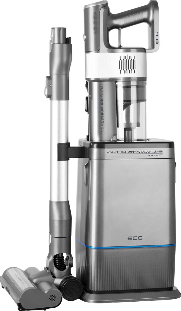 ECG Akku-Hand-und Stielstaubsauger VT 8700 Dusty, Akku Staubsauger mit automatischer Entleerung und HEPA-Filter