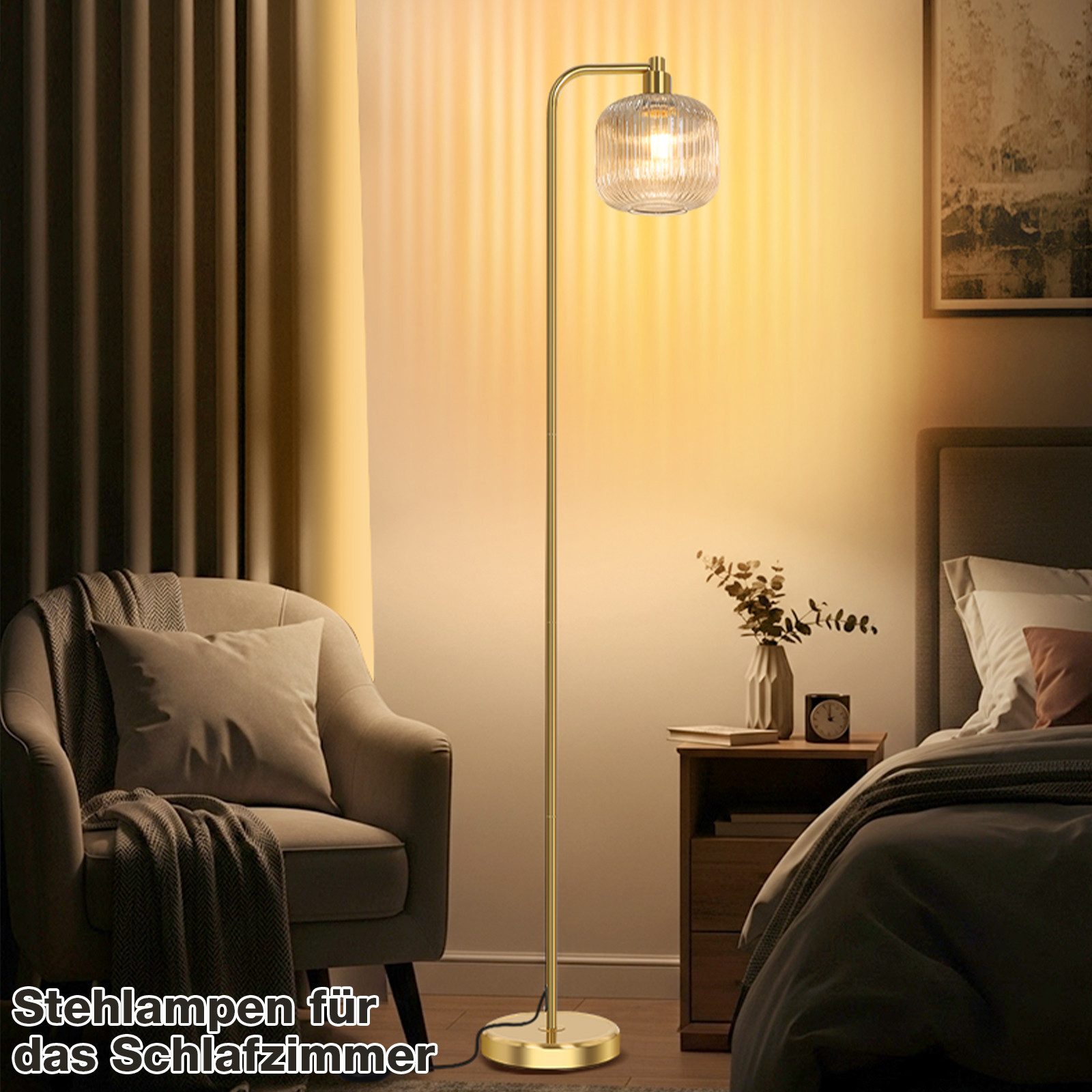 LMaxhome Stehlampe LED Modren Stehleuchte mit Glas Lampenschirm, Höhe 170cm günstig online kaufen