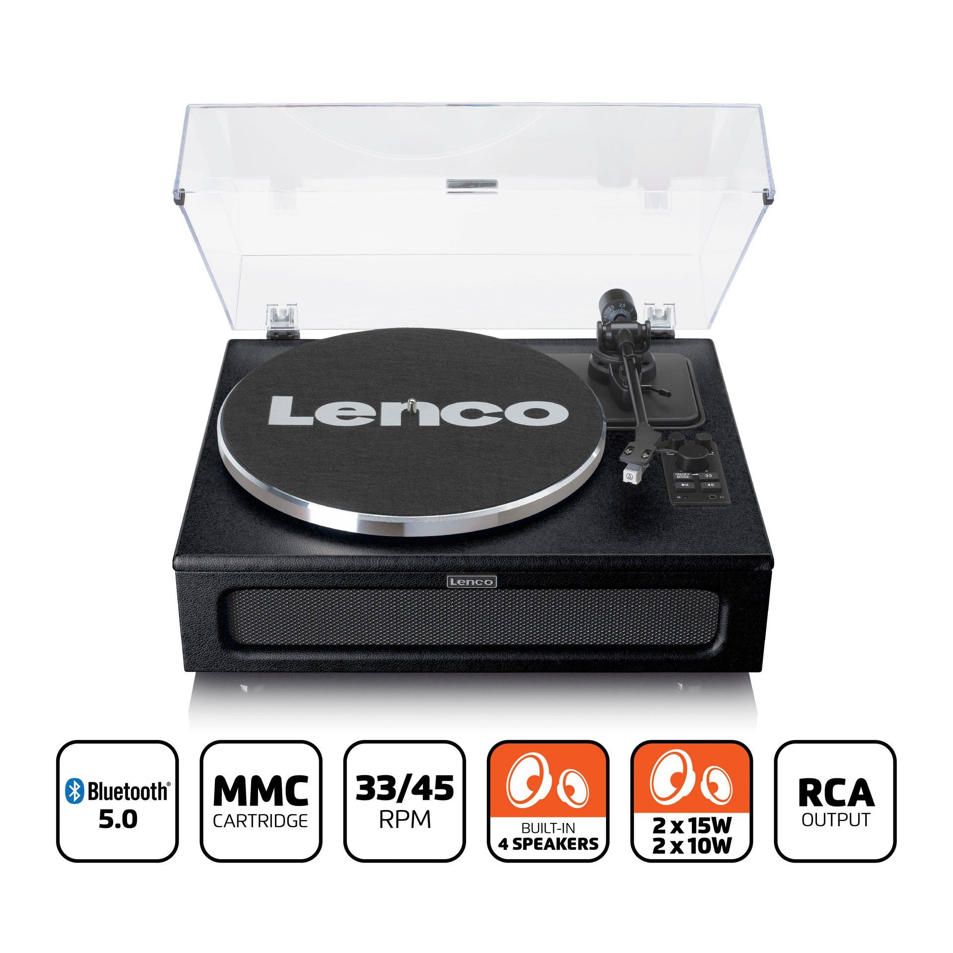 Lenco LS-430 Plattenspieler mit 4 schwarz (Riemenantrieb) Plattenspieler Lautsprechern