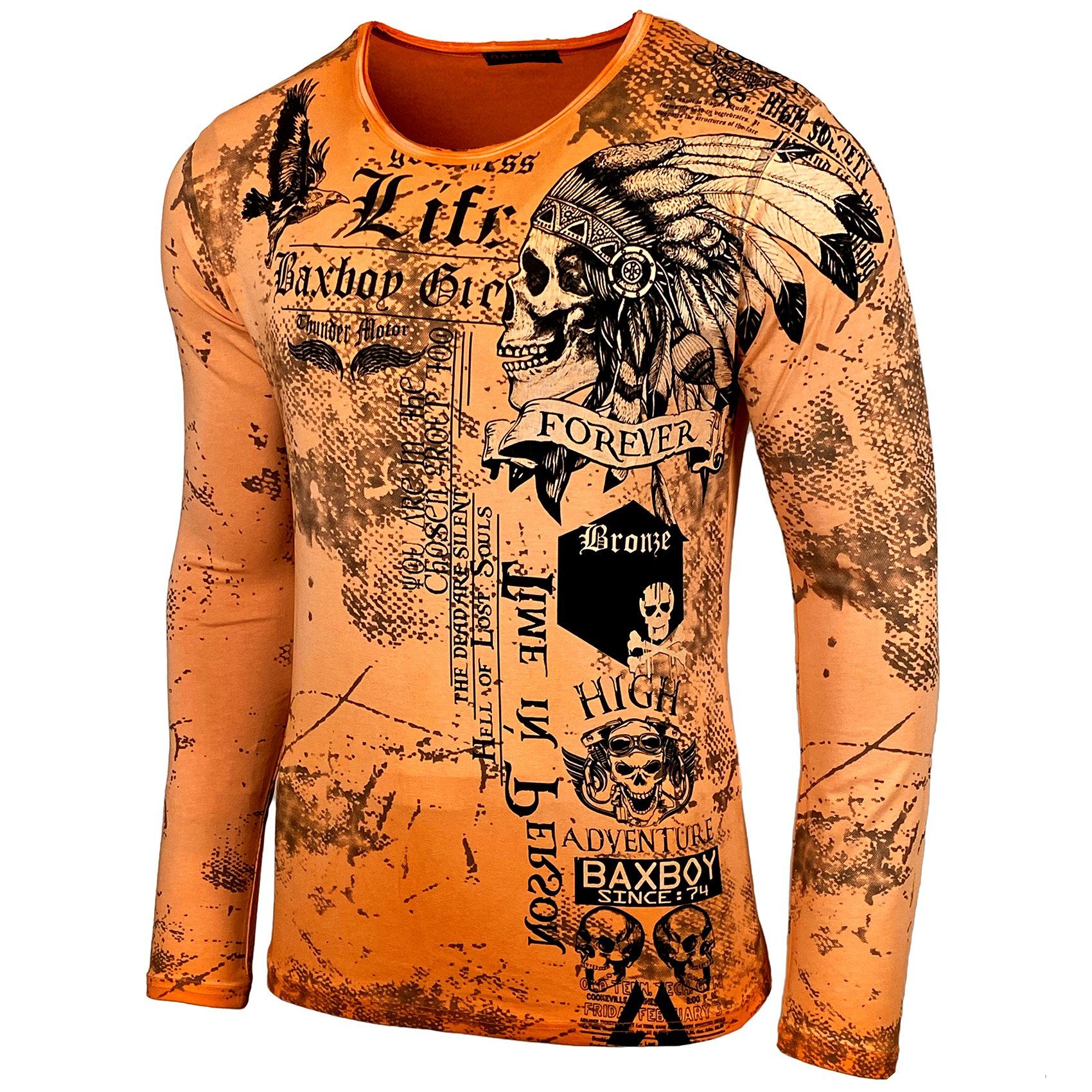 Baxboy Longshirt Longsleeve 708 & Herren Print Orange Over Front Back Plakativer All Baxboy