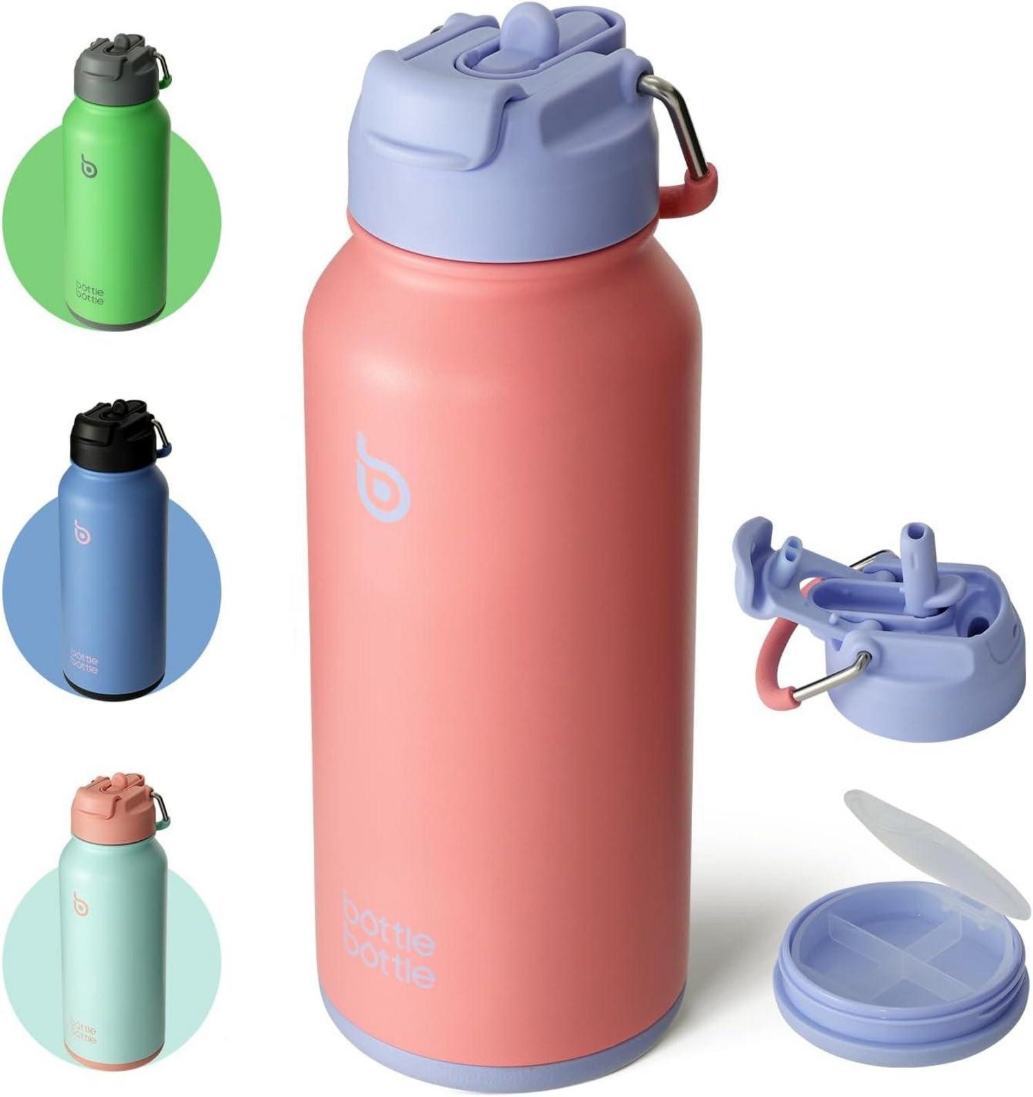 Thermobecher Edelstahl Trinkflasche 1L mit Strohhalm Auslaufsicher Isolierflasche