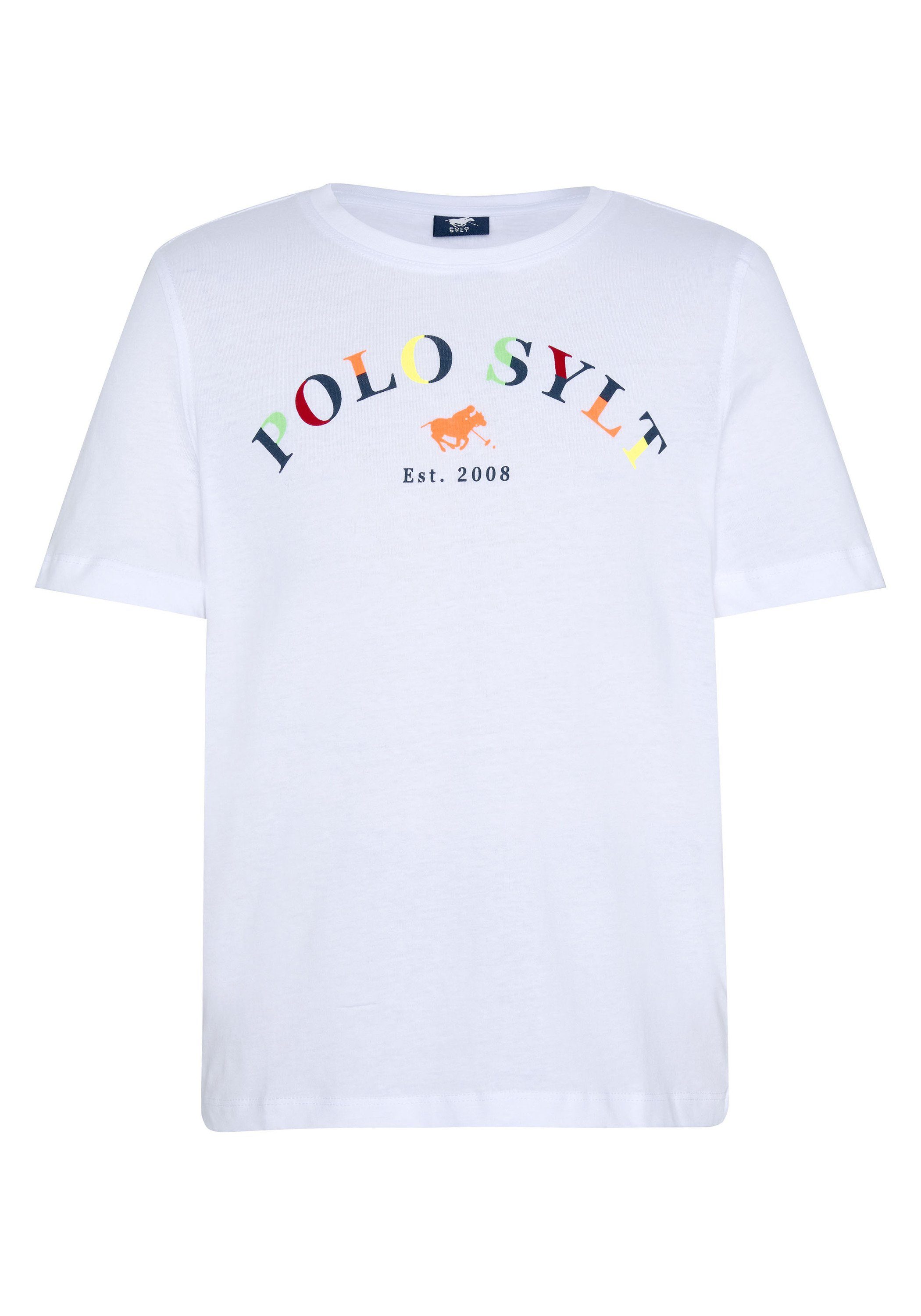 Polo Sylt Print-Shirt mit farbenfrohem Logoprint 11-0601 Bright White