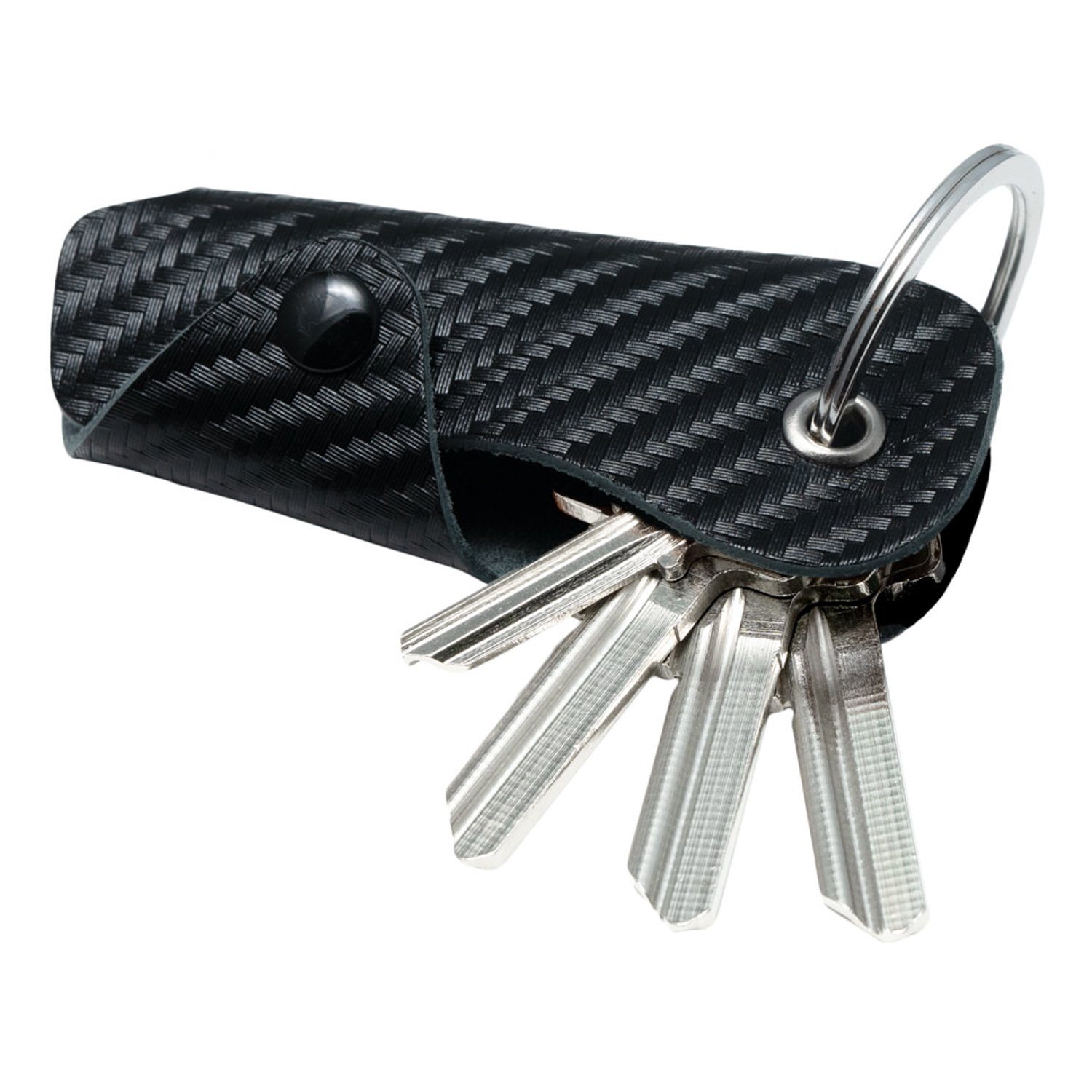 Schlüssel, Schlüsseltasche 1-6 Platz Occhio aus MAGATI für Schlüsselanhänger Carbon Nero Leder,