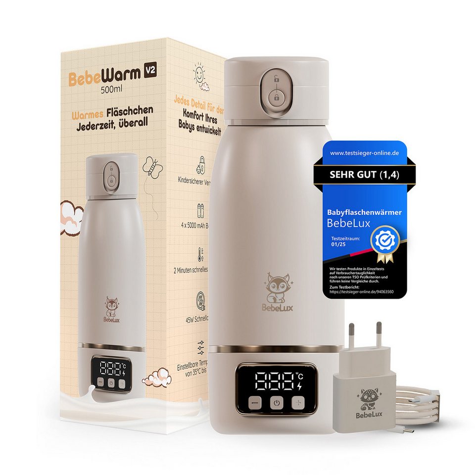 BebeLux Babyflaschenwärmer BebeWarm V2- In 2 Min trinkfertig für Milch, Muttermilch & Wasser, 15 Flaschen pro Ladung, BPA-frei & Sterilisation bis 100 °C