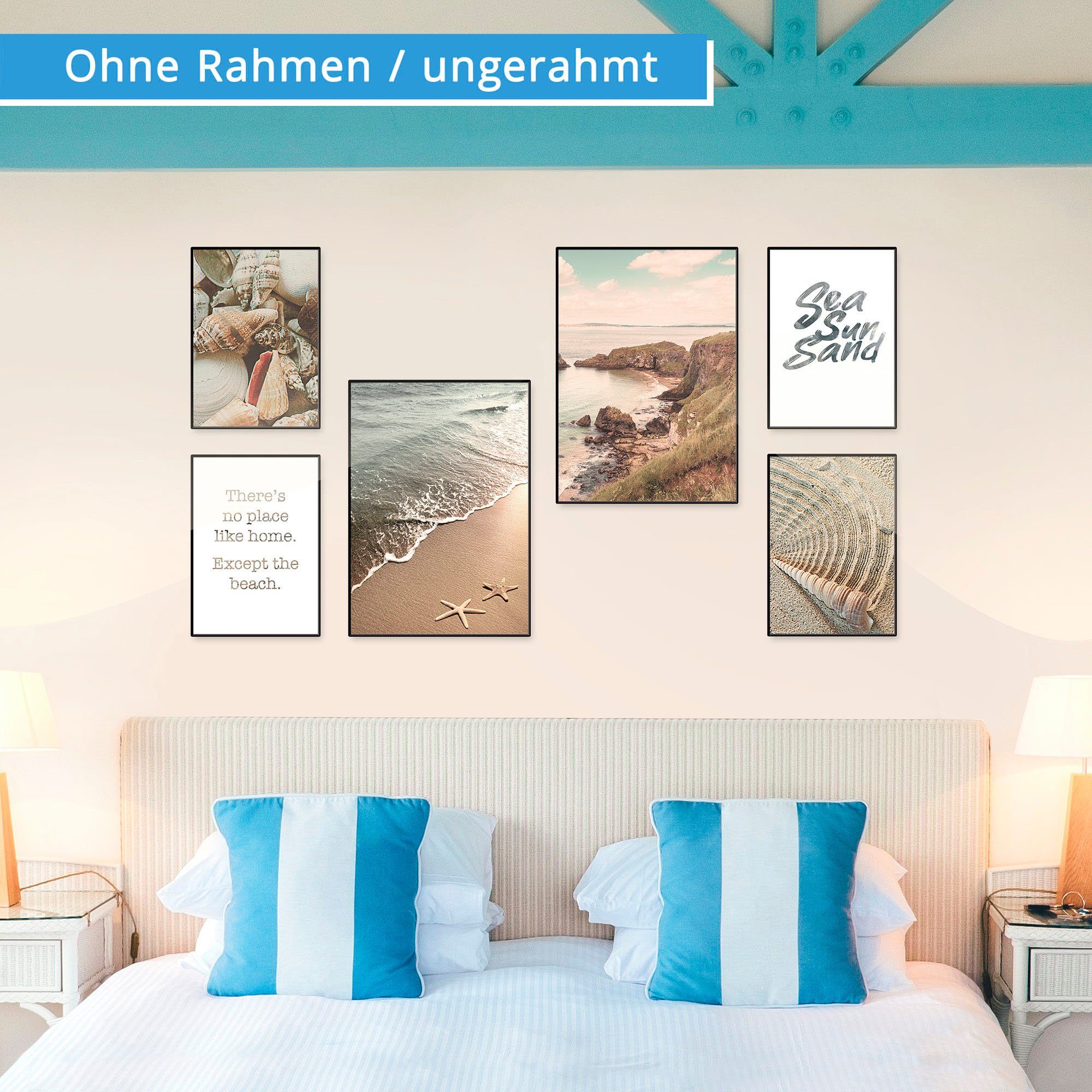 Artland Poster Urlaubsgefühle, Strand (6 St), Bilder Set, 6tlg. 4xDIN A4 / 2xDIN A3, ohne Rahmen