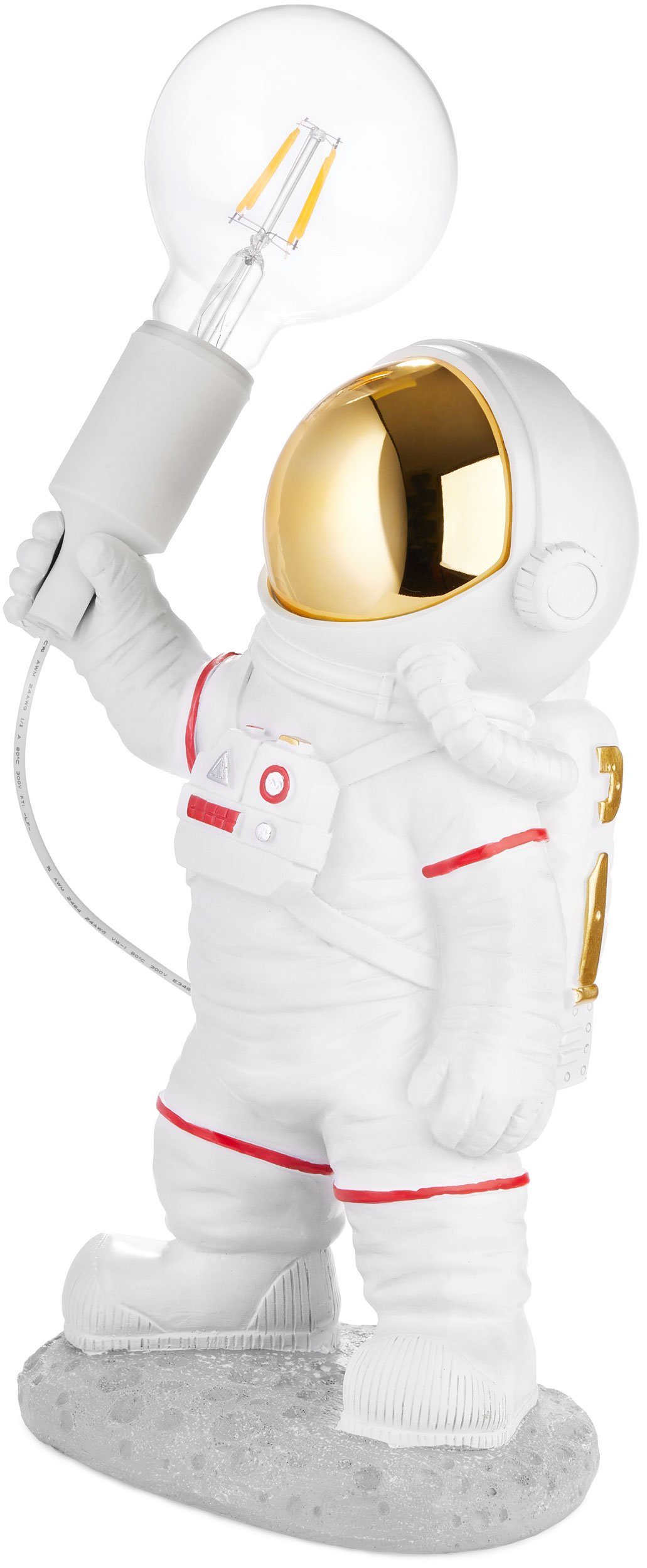 BRUBAKER Nachttischlampe Astronauten Tischlampe - 40 cm Weltraum Nachttischlampe, mit E27 Fassung und USB-C Stecker, ohne Leuchtmittel, Handbemalte Raumfahrt De – Bild 3 von 5