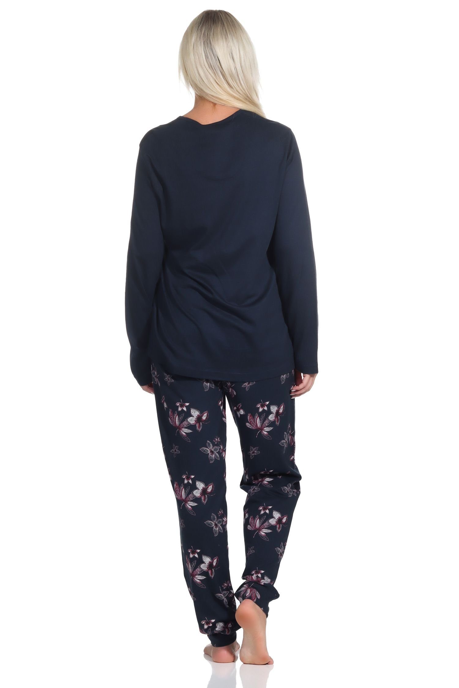 Normann Pyjama marine Design - in Übergrößen Damen auch in floralem Schlafanzug langarm