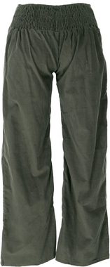 Guru-Shop Relaxhose Cordhose mit leicht ausgestelltem Bein - olivgrün Ethno Style, alternative Bekleidung