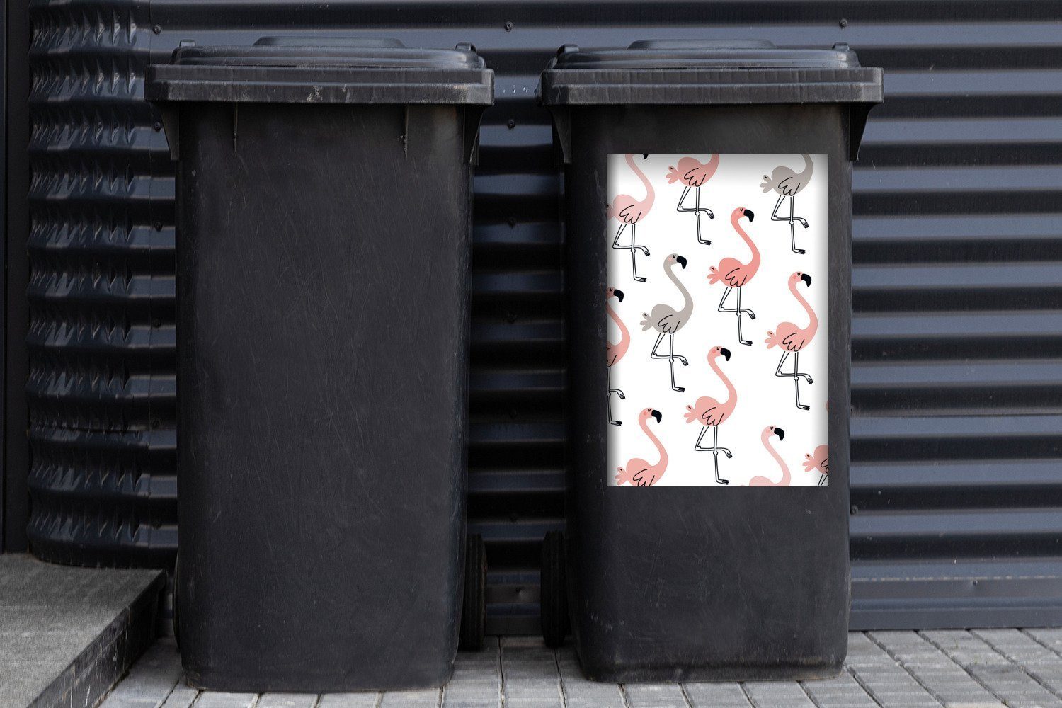 Container, Illustration - MuchoWow - Abfalbehälter Grau St), Kinder Flamingos Rosa (1 Mülltonne, Mülleimer-aufkleber, - Wandsticker Sticker, -