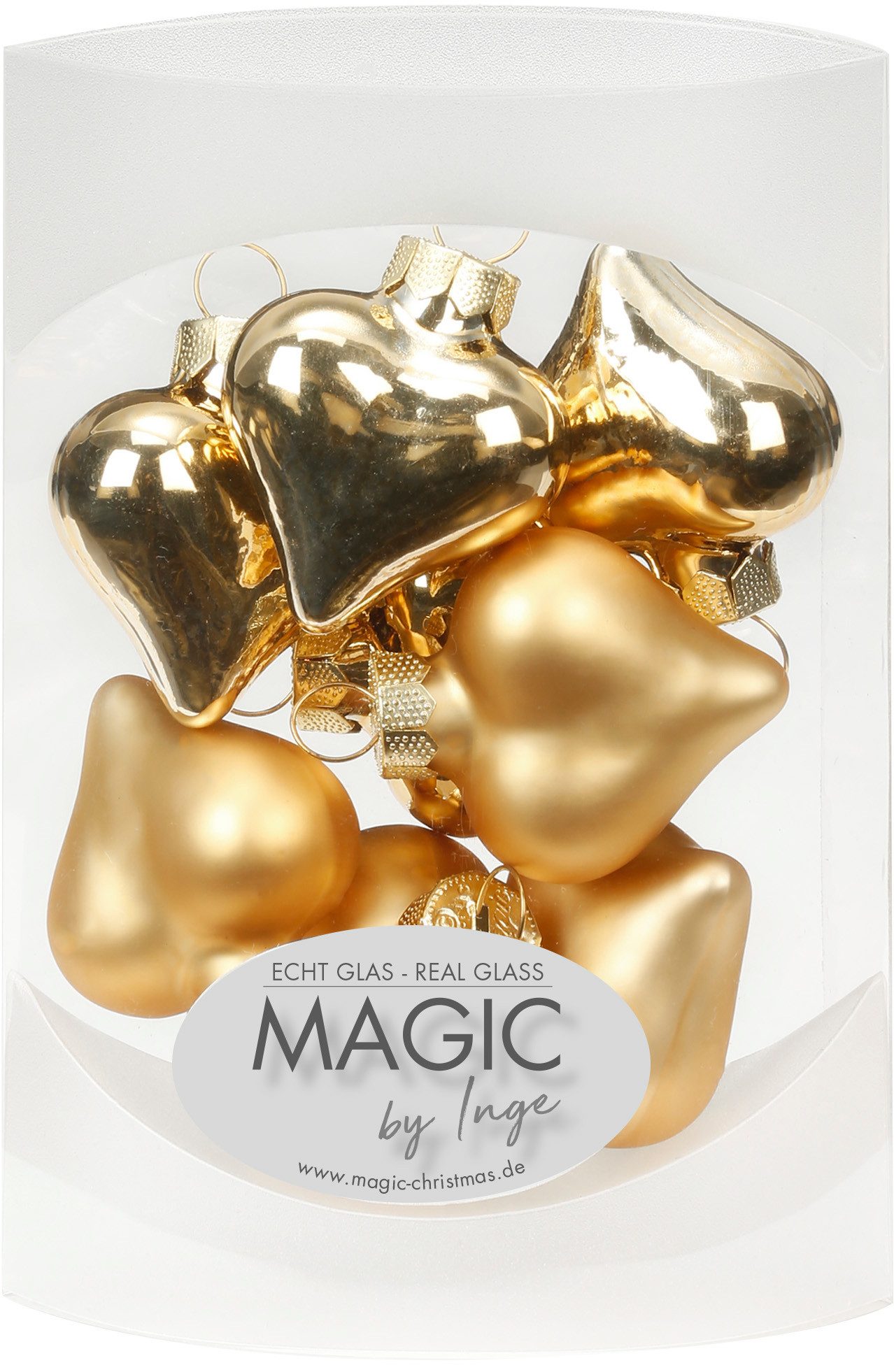 Holly & Jolly Christbaumschmuck, Christbaumschmuck Herzen Glas 4cm Brokatgold, 8 Stück