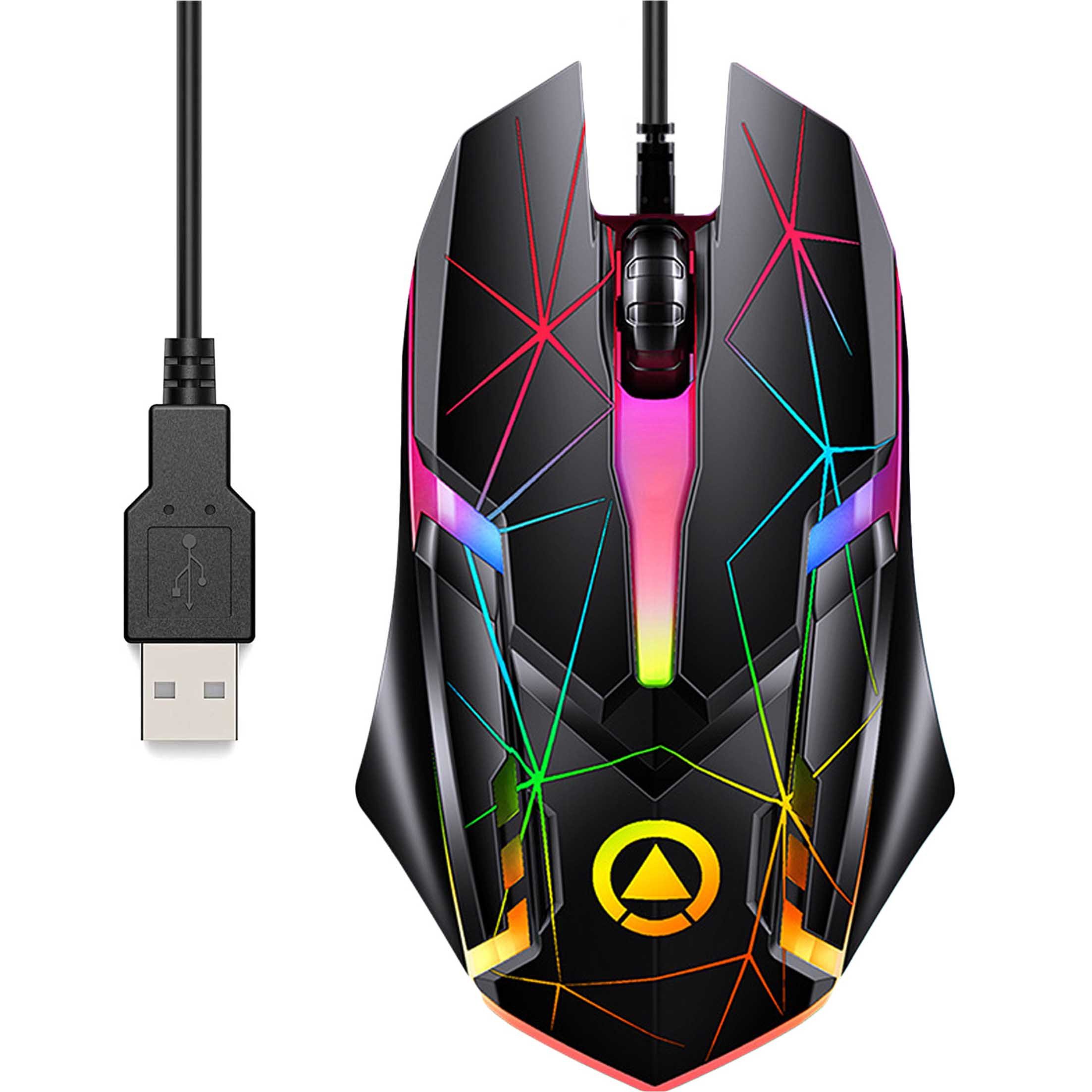 KINSI RGB-Beleuchtung Gaming-Maus, kabelgebunden, USB, 1200/1600/2400 dpi Gaming-Maus (kabelgebunden, 125 dpi, für MAC/Laptop/PC/Notebook)