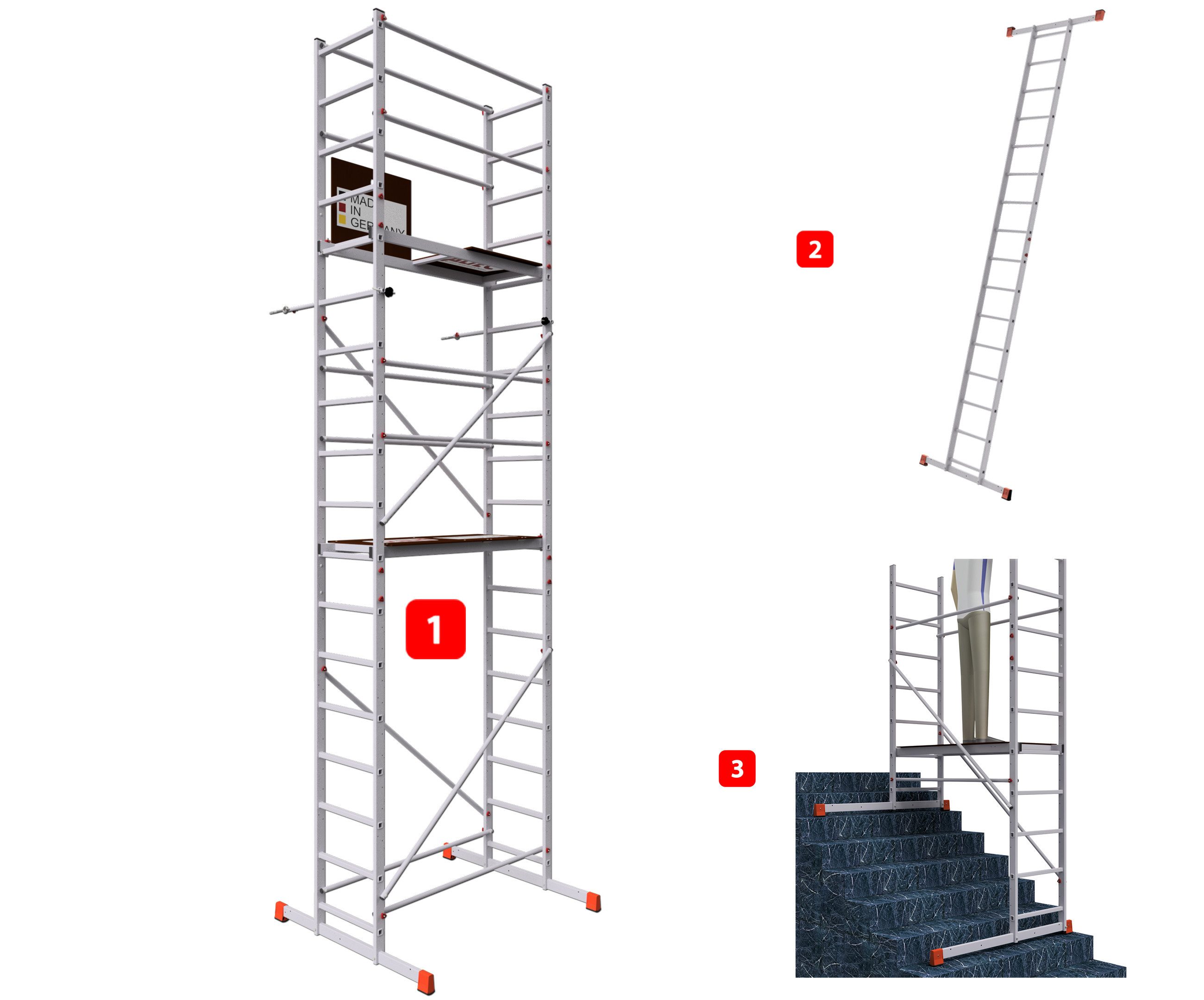 ALTEC Aluminium Arbeitsgerüst AluCombine 3.0, Alu Standgerüst mit Traverse & Wandanker, maximale Arbeitshöhe 7 Meter
