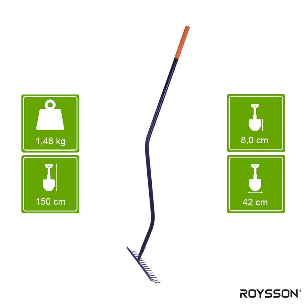 Roysson Garden Gartenrechen Profi Gartenrechen Rechen Verstärkter Rechen am Rohr 16 Zinken