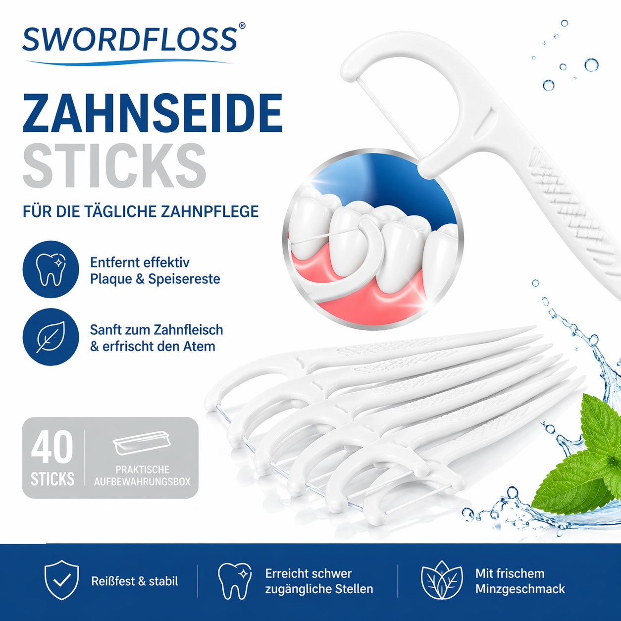Sibastore Zahnseide-Stick, (Spar-Set, 120-St), 2-in-1 Floss & Pick