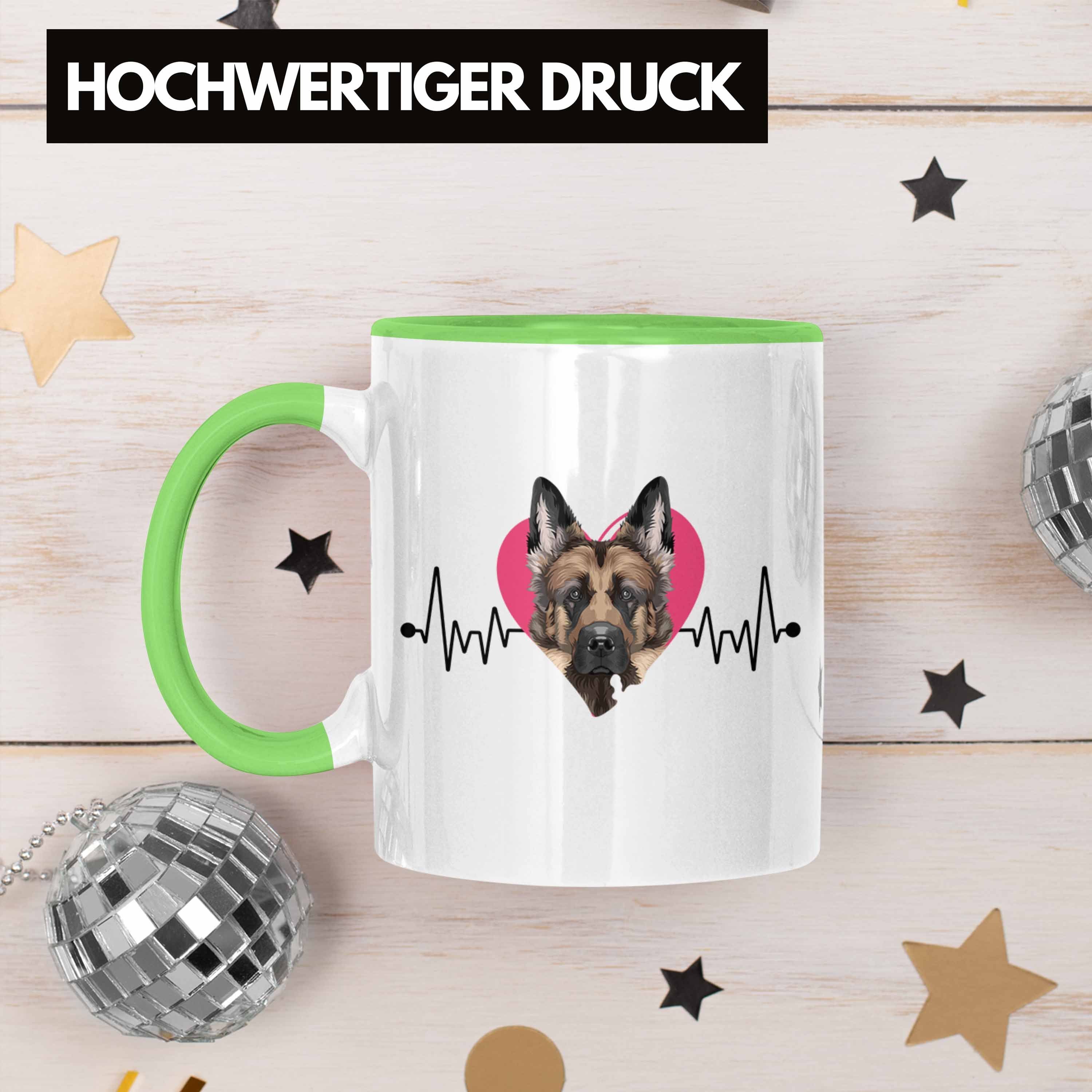 Trendation Tasse Schäferhund Besitzer Tasse Grün Geschenkidee Herzs Geschenk Spruch Lustiger
