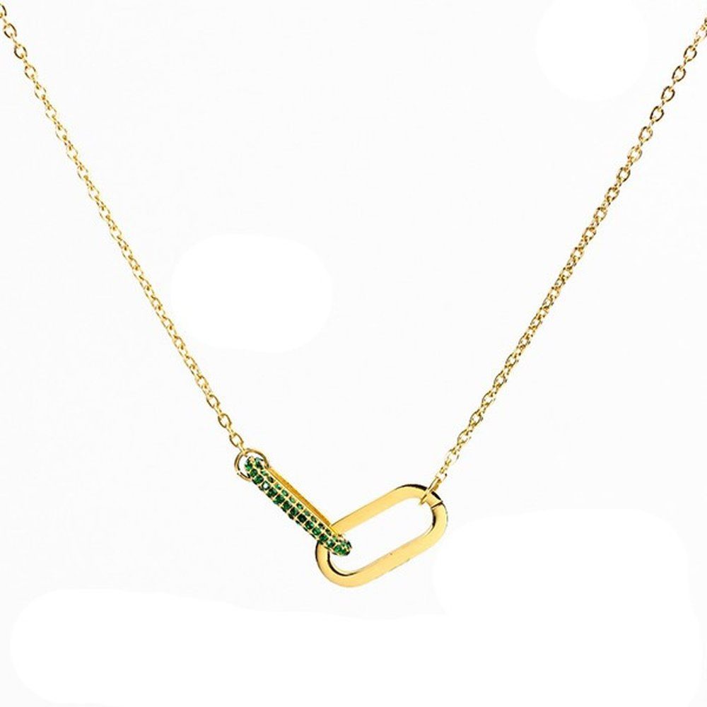 Edelstahl Damen Kette BUNGSA (1-tlg), Goldkette aus goldfarben Halskette Kristall Necklace smaragdgrüner