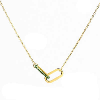 BUNGSA Goldkette Kette smaragdgrüner Kristall goldfarben aus Edelstahl Damen (1-tlg), Halskette Necklace