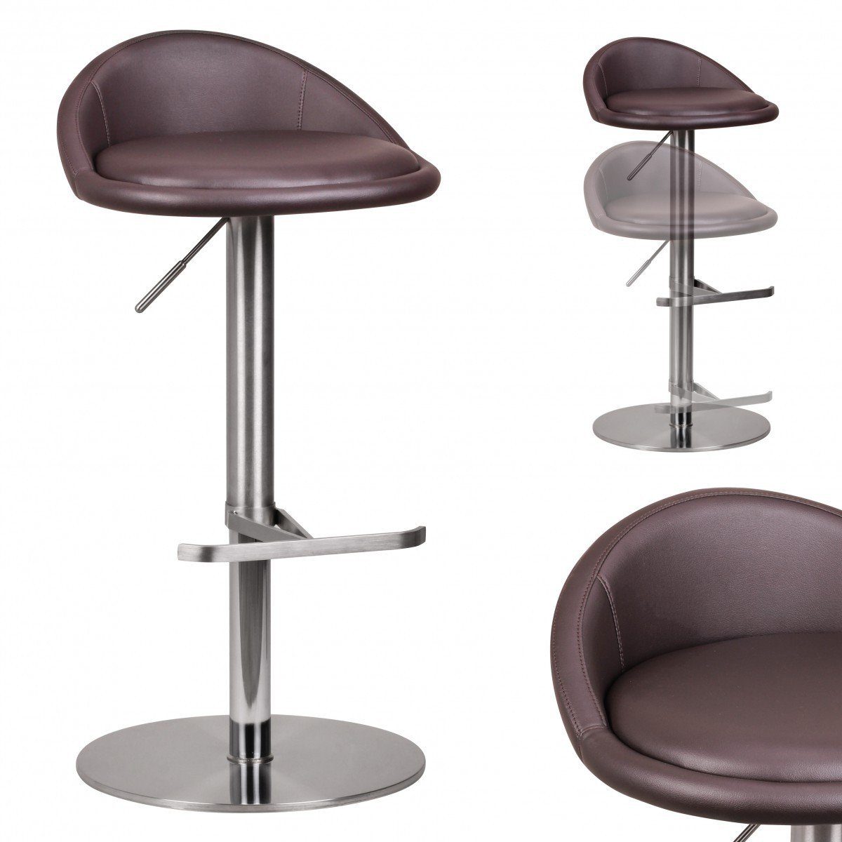 Barhocker Design Tresenstuhl Barstuhl Barhocker Edelstahl Kunstleder Braun