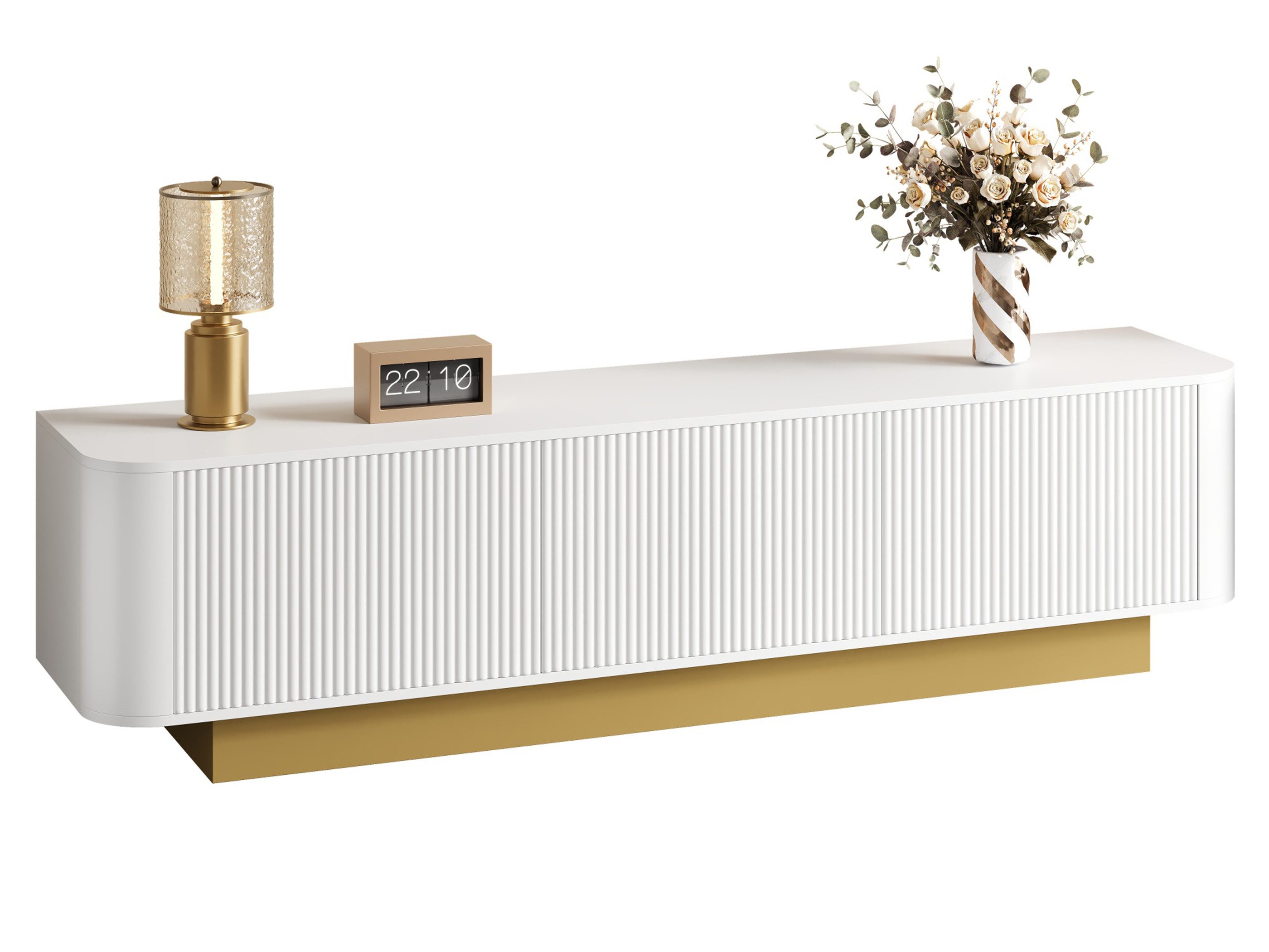 SeedWave Lowboard TV Schrank 170cm Ferntisch mit Gestreiften Tür-Fronten, Stauraum, Fernsehschrank mit 1× verstellbarem Einlegeboden, Kabeldurchführung