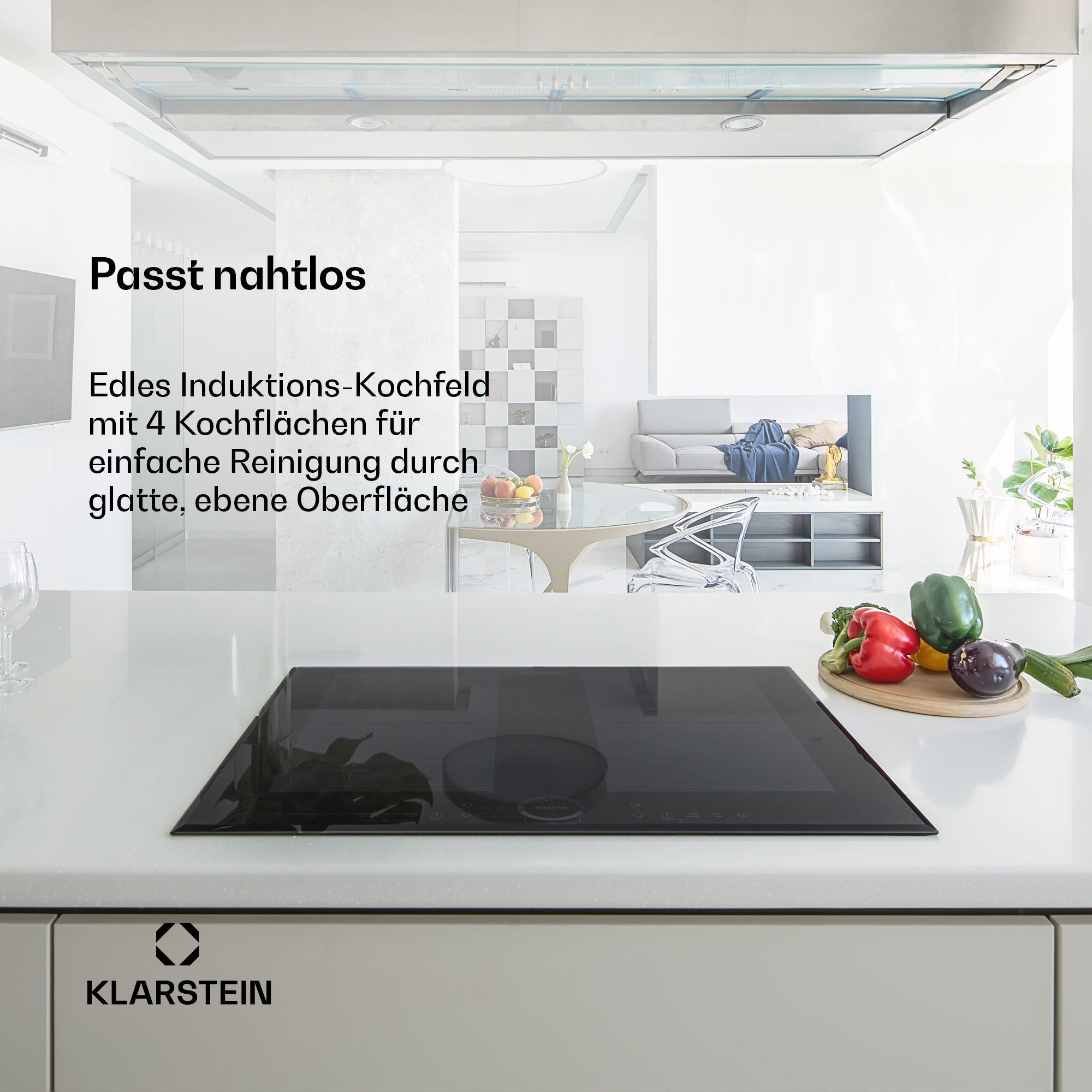 Klarstein Induktions-Kochfeld Delicatessa 60 Induktionskochfeld autark 4 Zonen 7000W Glaskeramik, Einbau Induktionskochfeld 4 Kochfelder Platten Induktionsherd