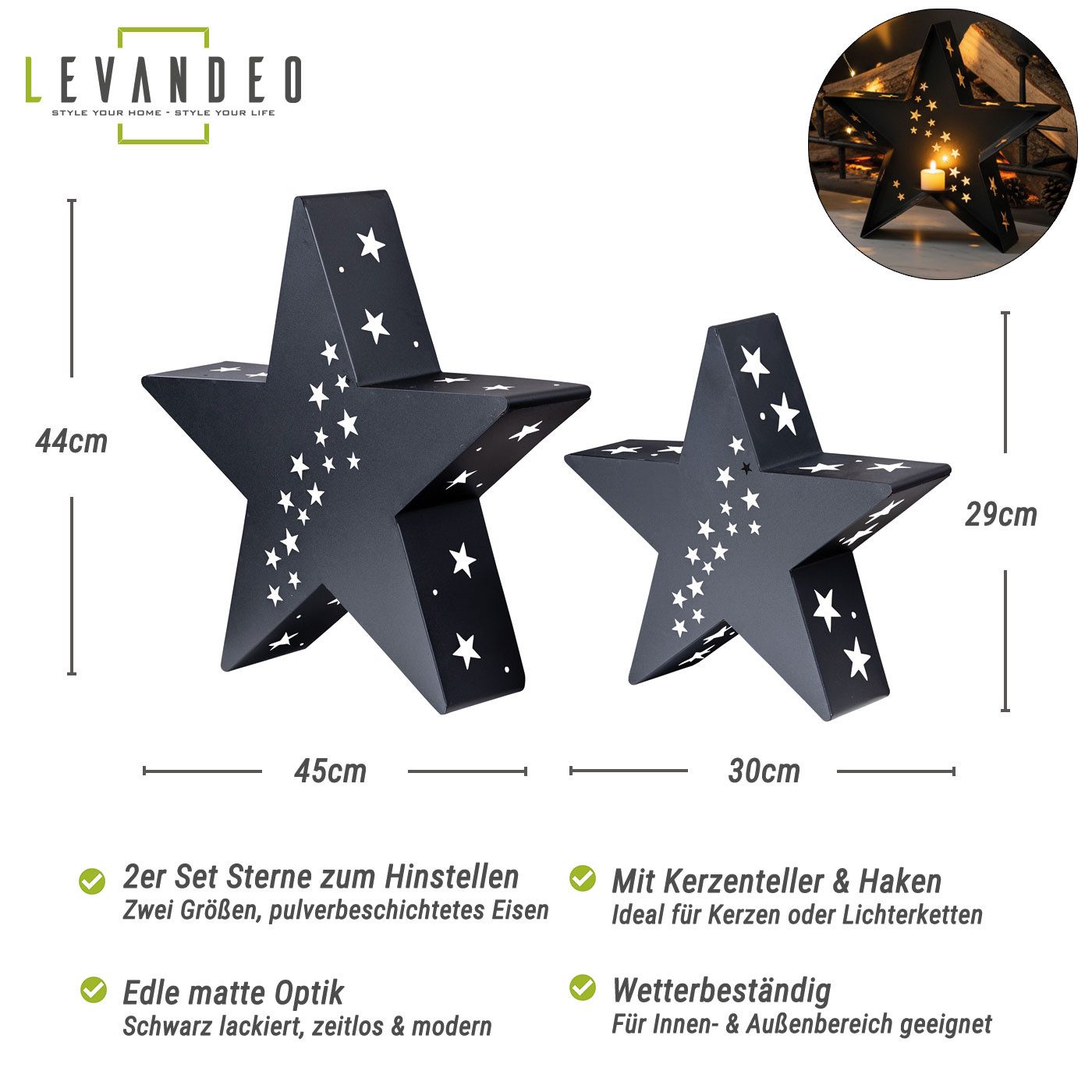 Levandeo® Kerzenlaterne, 2er Set Kerzenhalter Laterne Stern 30-45cm Metall günstig online kaufen