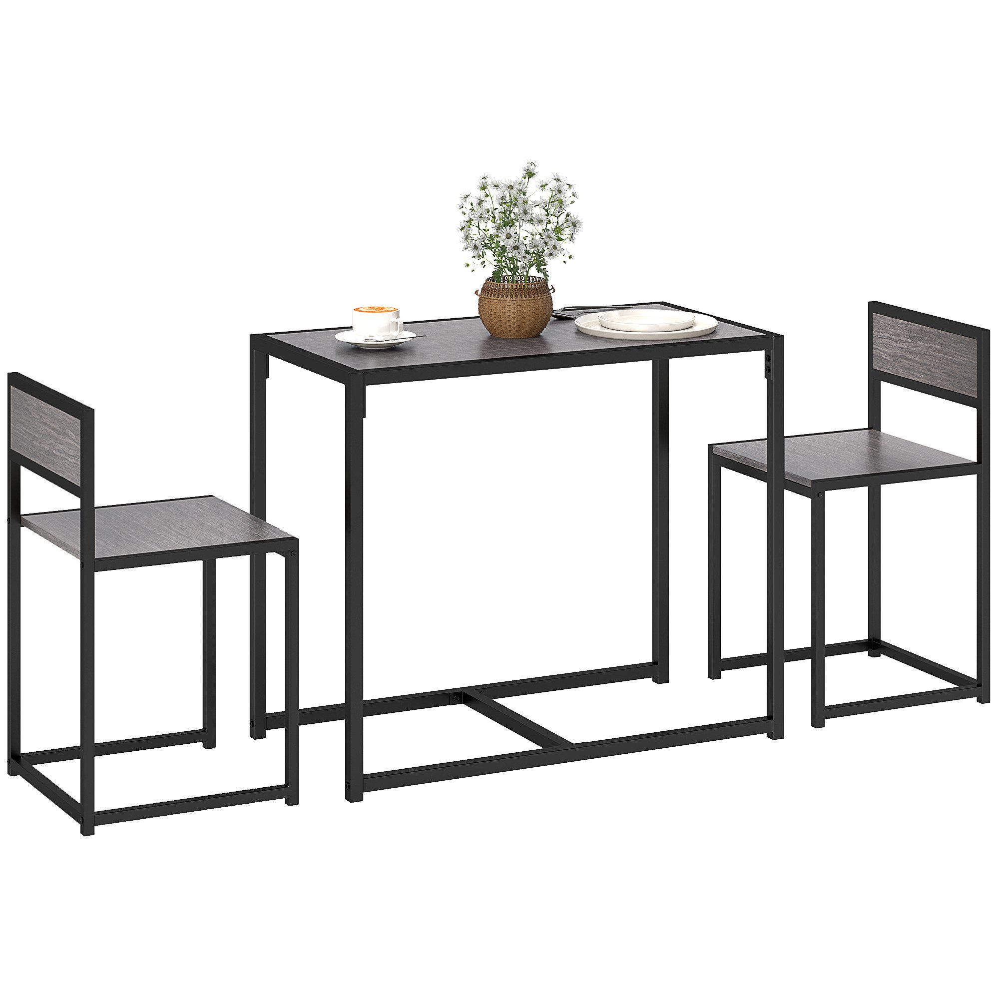 HOMCOM Essgruppe Esstisch mit 2 Stühlen Platzsparend Küchentisch-set grau, (Esstisch mit 2 Stühlen, 3-tlg., Platzsparend Esszimmergruppe), für Esszimmer, Küche Grau