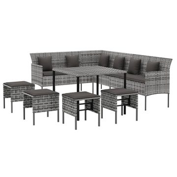 vidaXL Garten-Essgruppe 6-tlg. Garten-Essgruppe mit Kissen Grau Poly Rattan, (6-tlg)